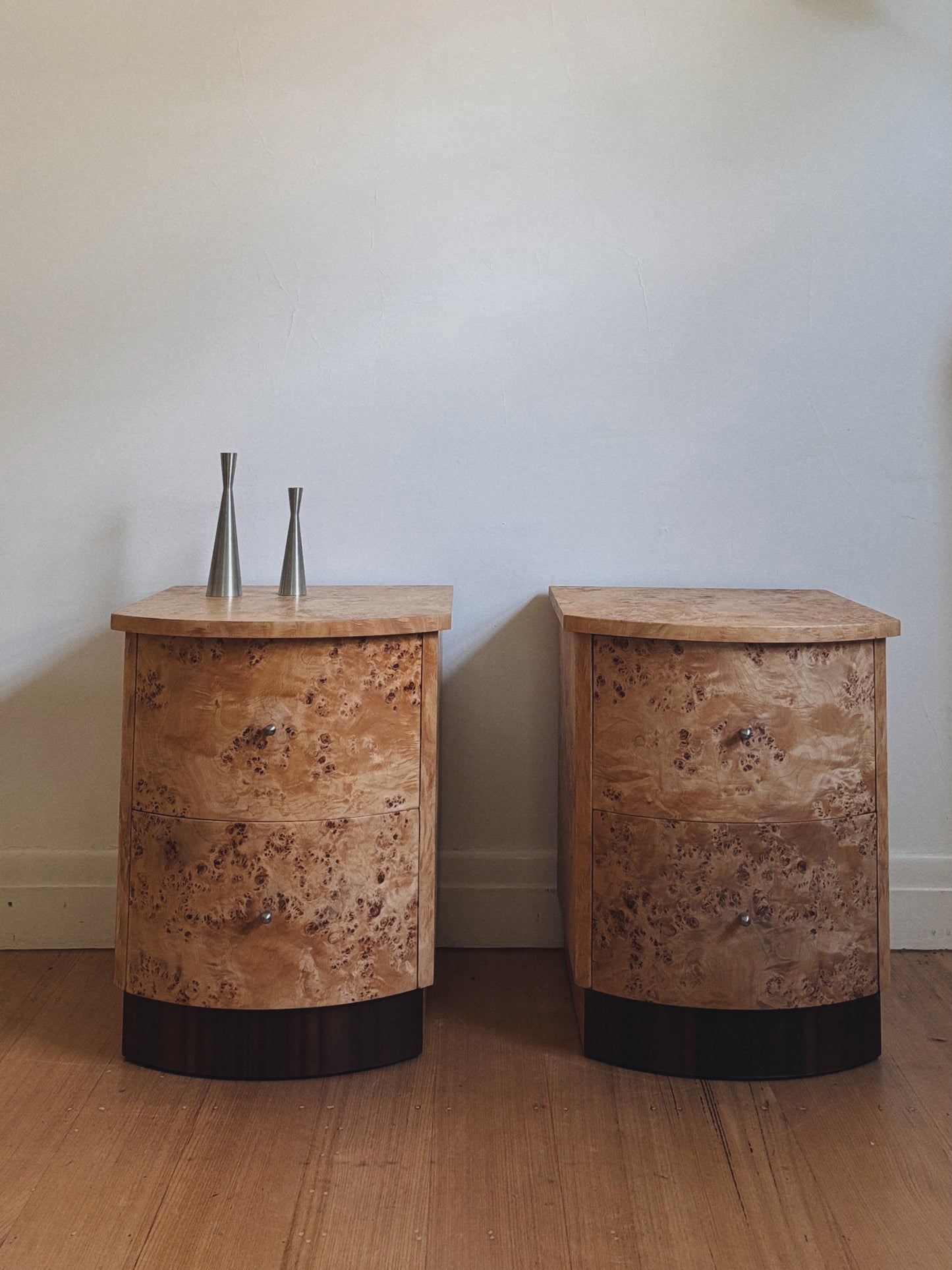 Custom Rounded Burl Bedside Tables