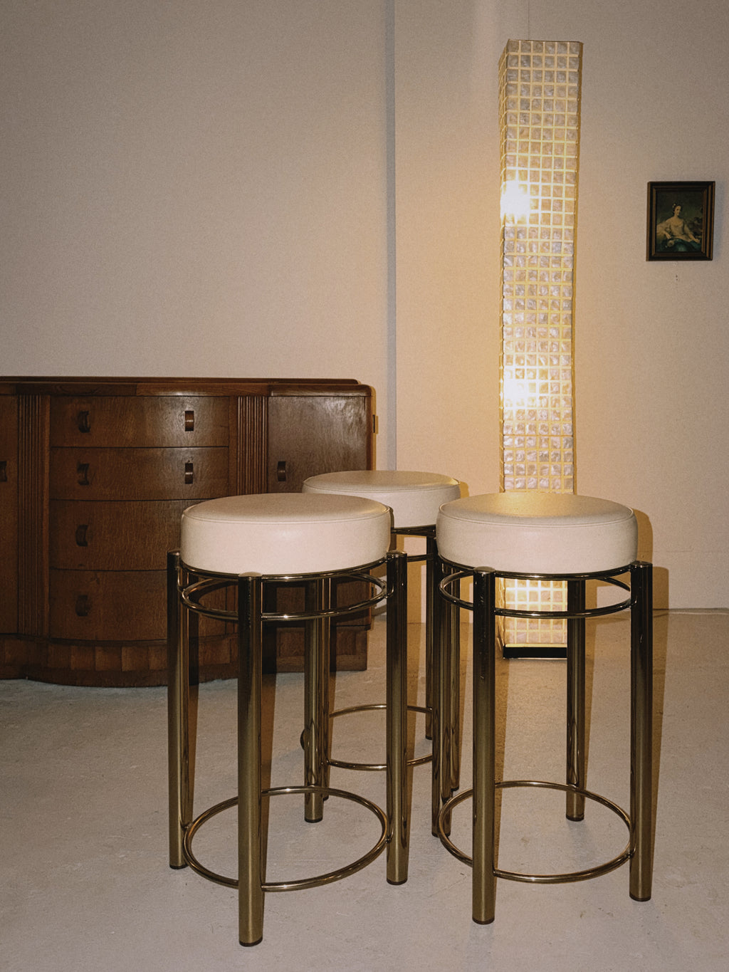 Set x 4 Leather + Gold Stools