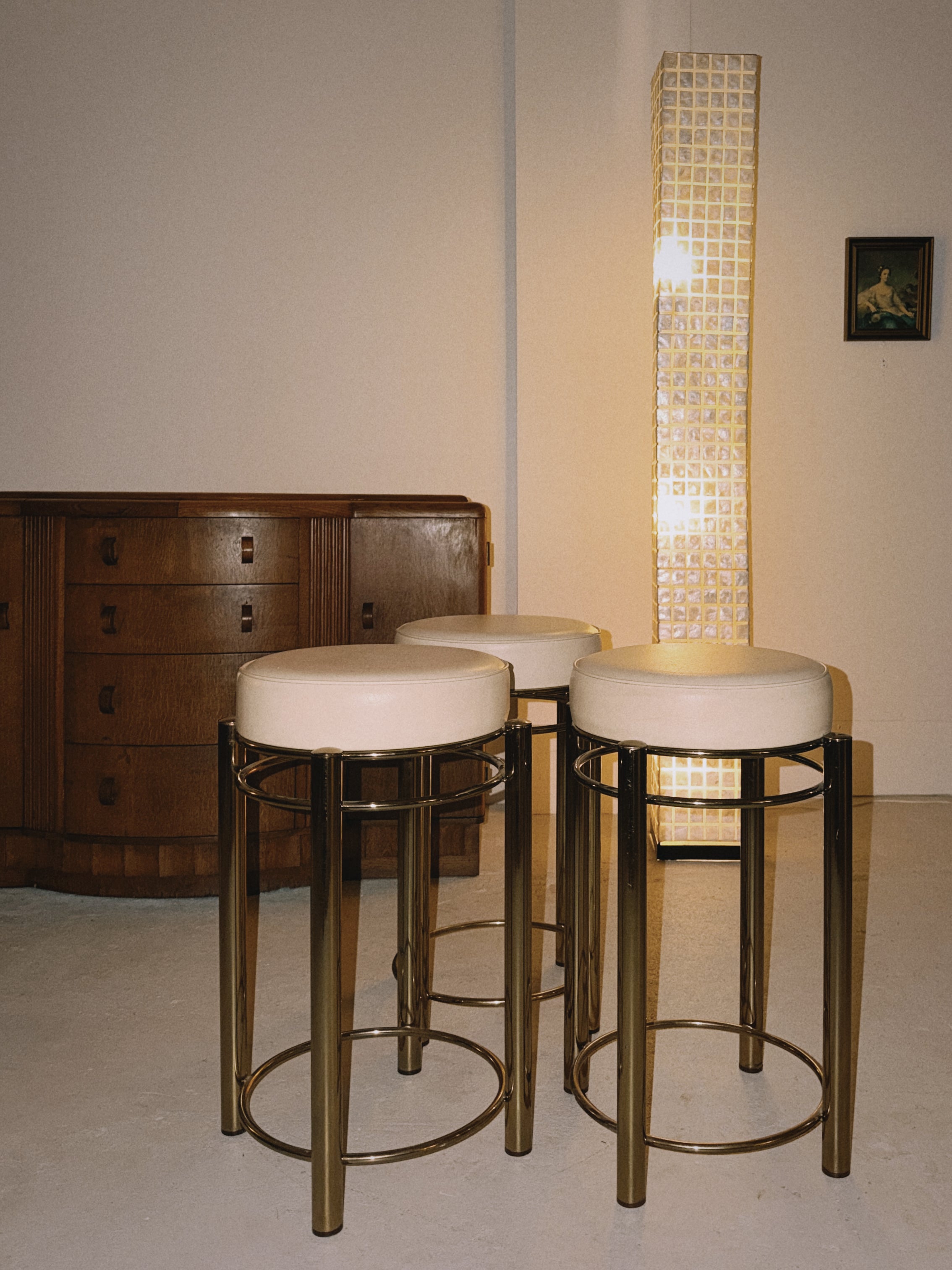 Set x 4 Leather + Gold Stools