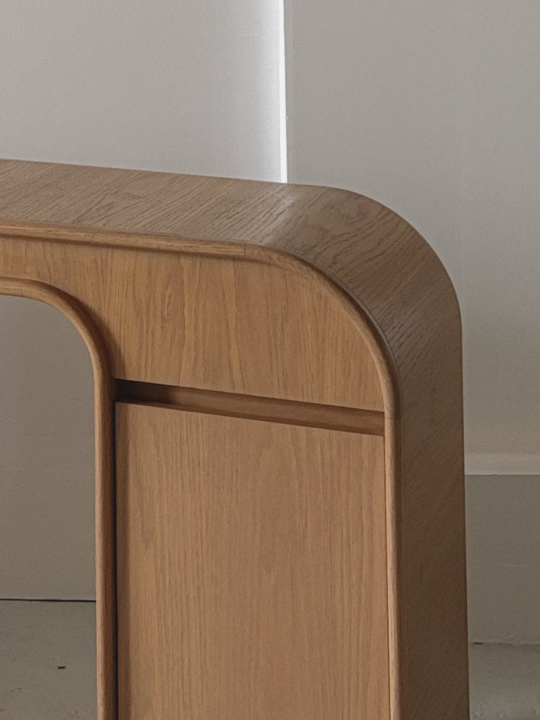 Custom 1980s Curved Oak Desk/Console