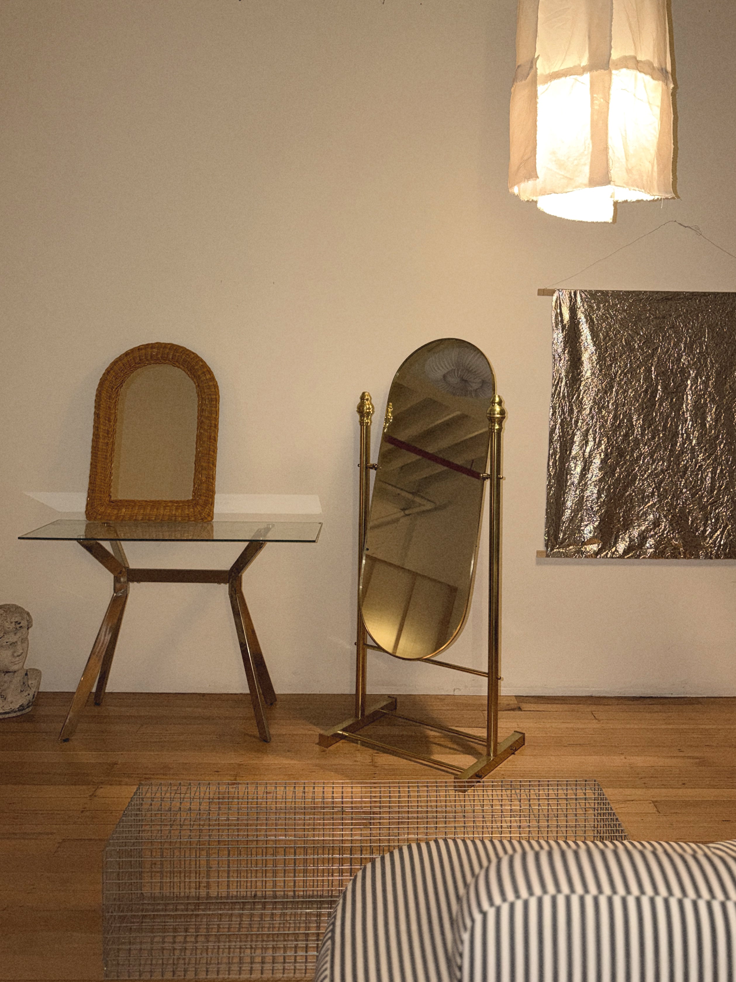 Vintage Brass Standing Mirror