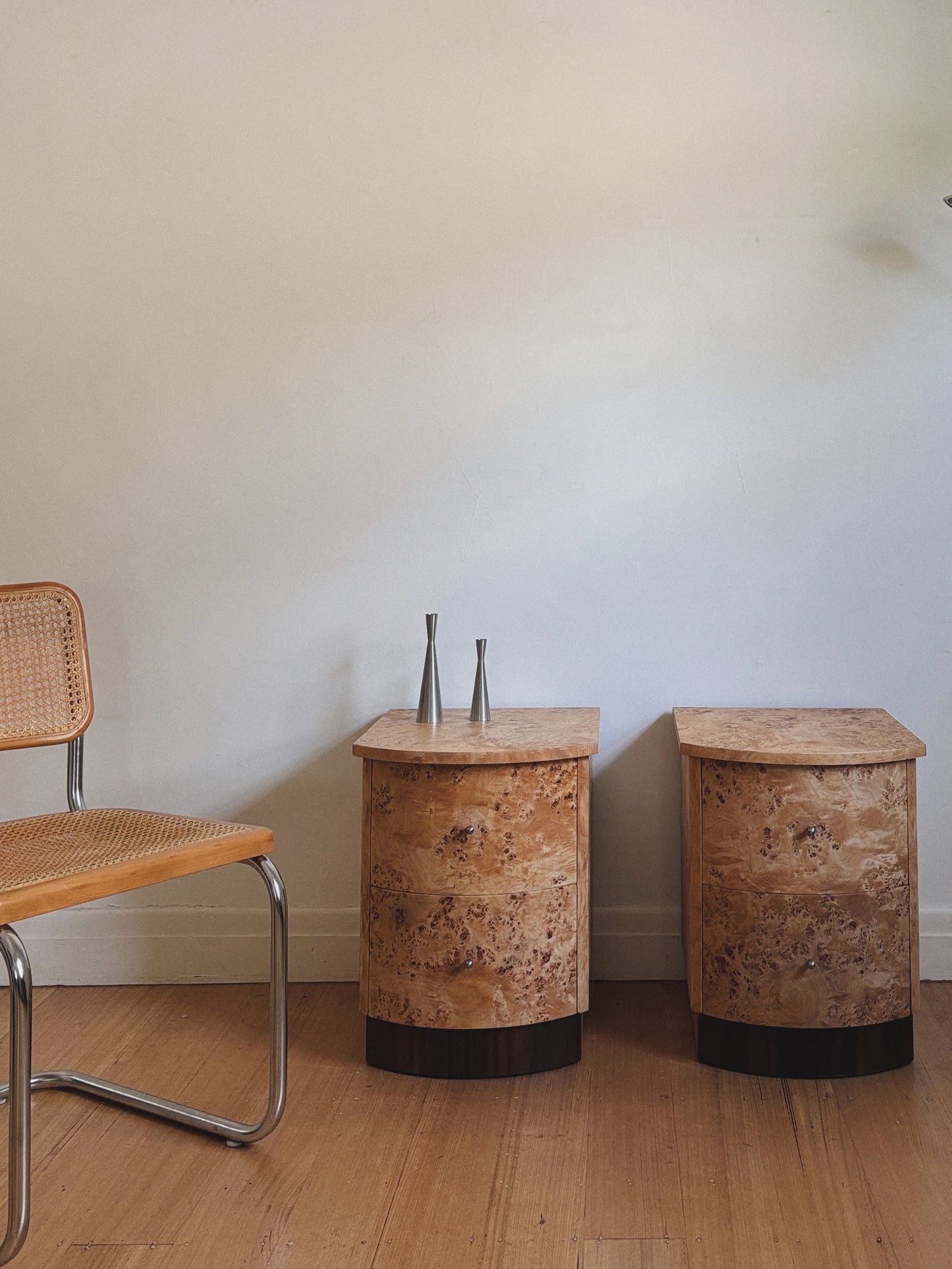 Custom Rounded Burl Bedside Tables