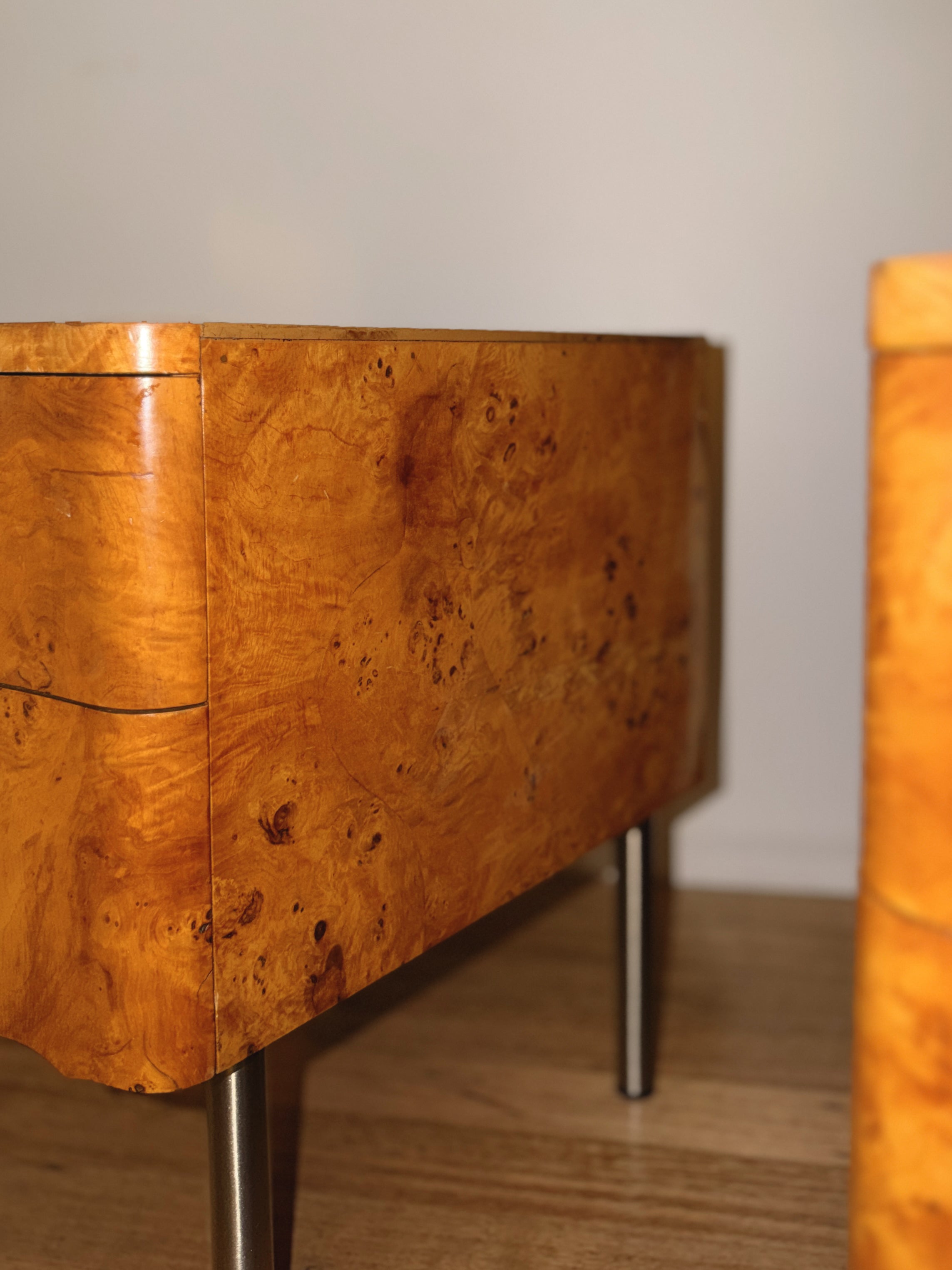 Wave Front Burl Bedside Tables