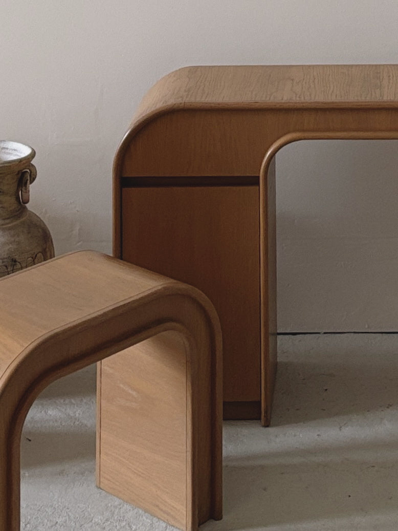 Custom 1980s Curved Oak Desk/Console
