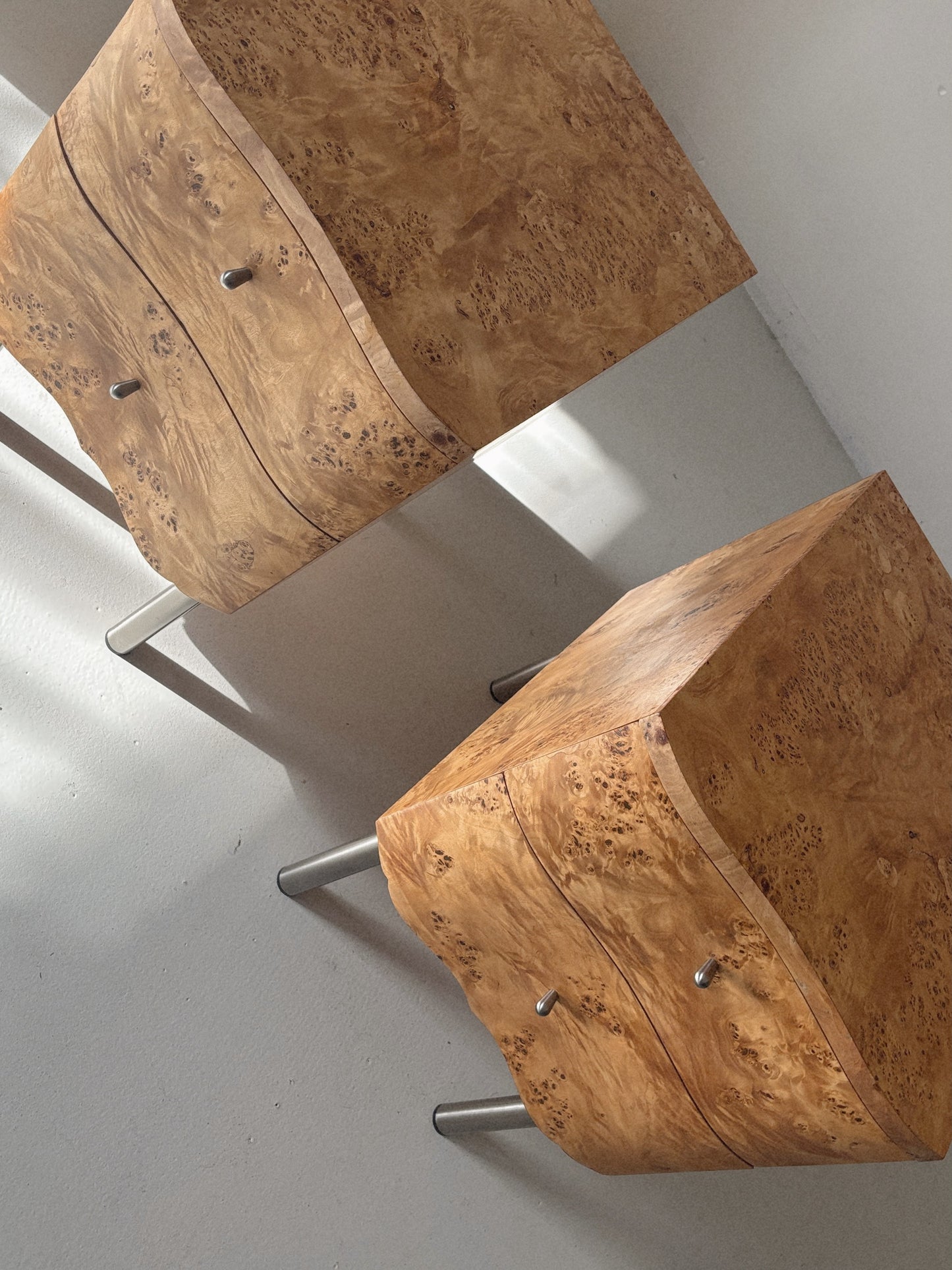 Curvy Burl Bedside Tables