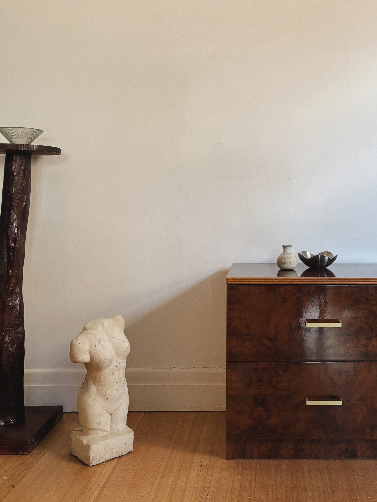 Glossy Burl Bedside Tables