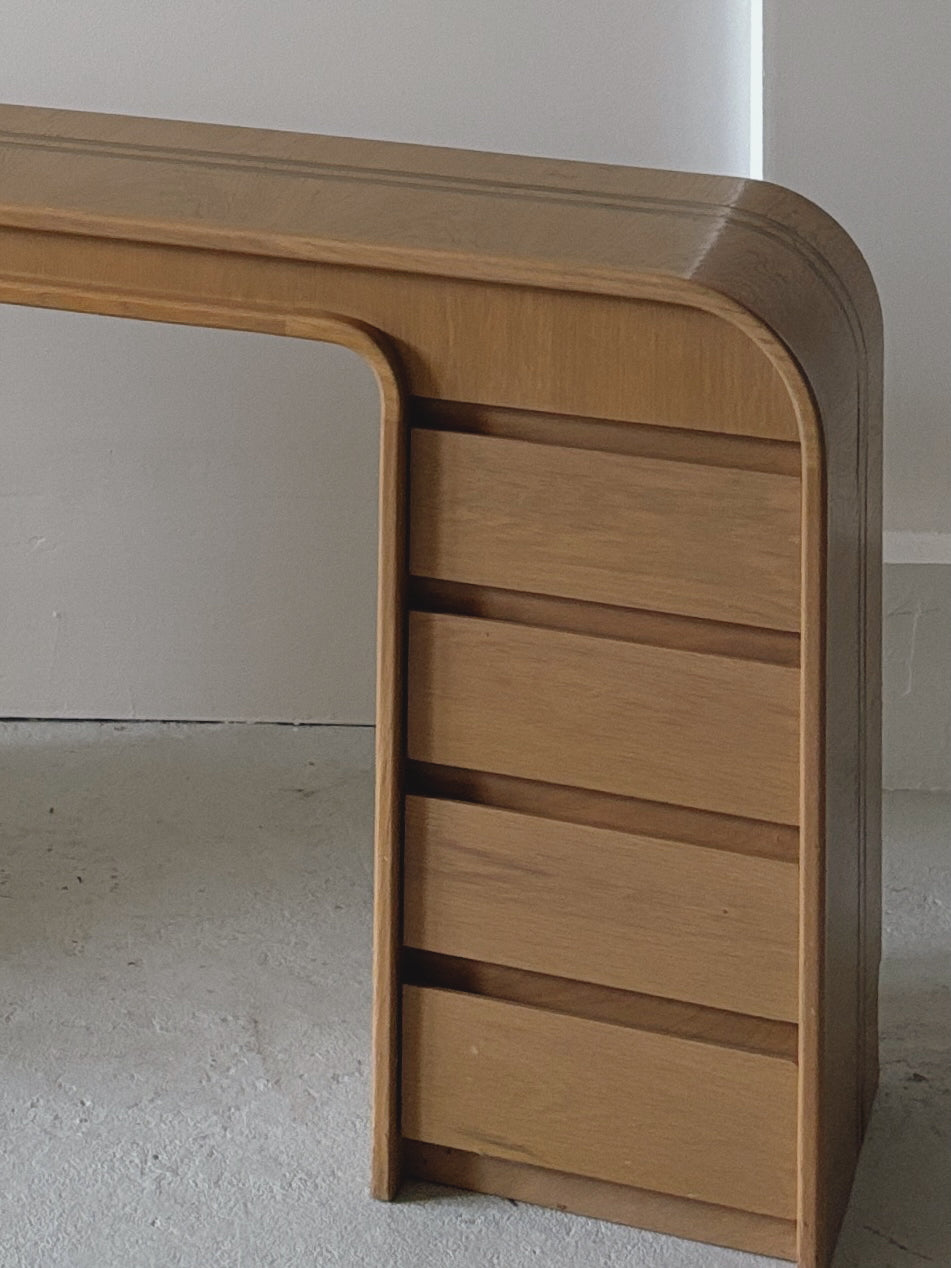 Custom 1980s Brass Inlay Desk + Stool