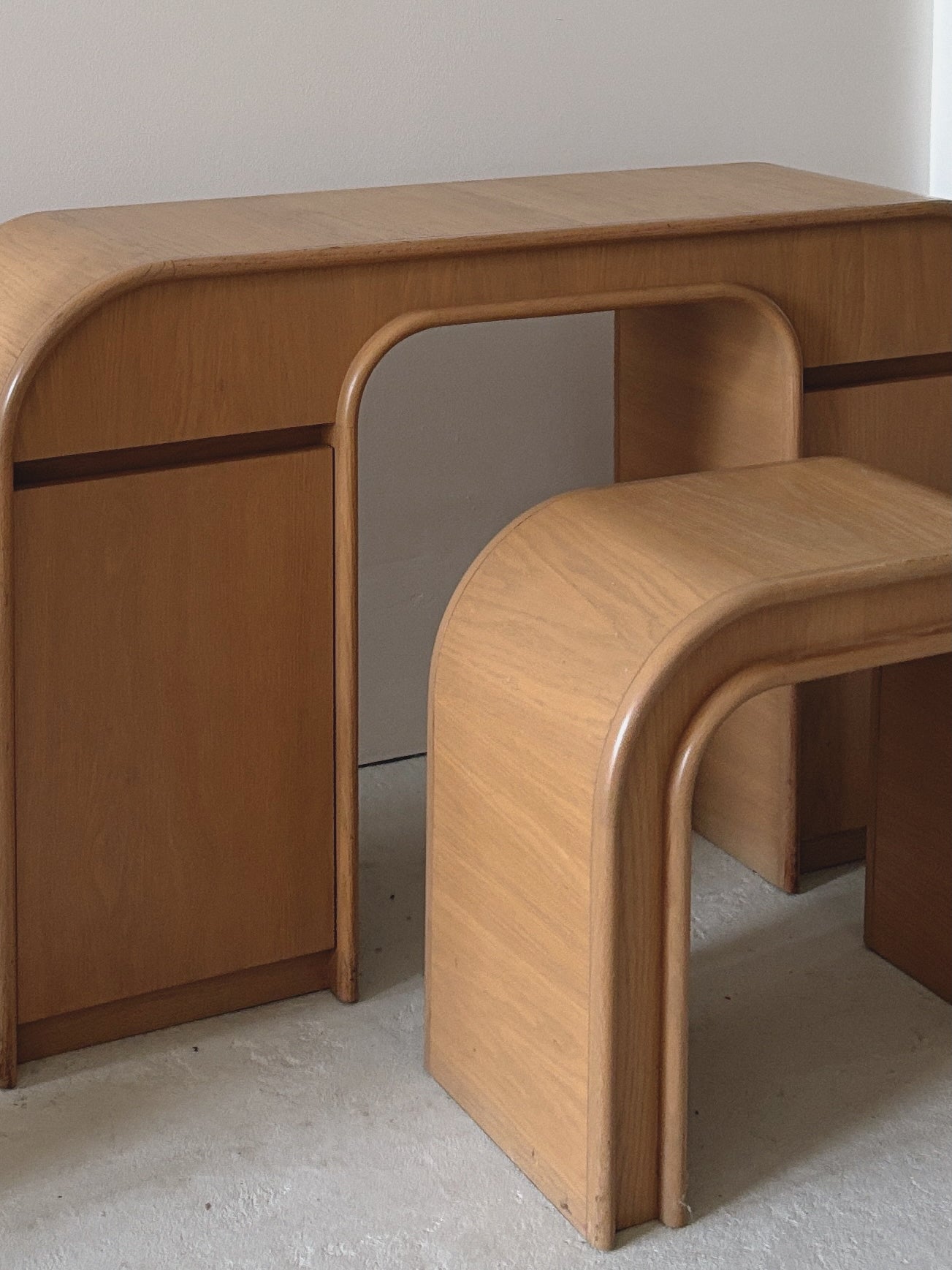 Custom 1980s Curved Oak Desk/Console