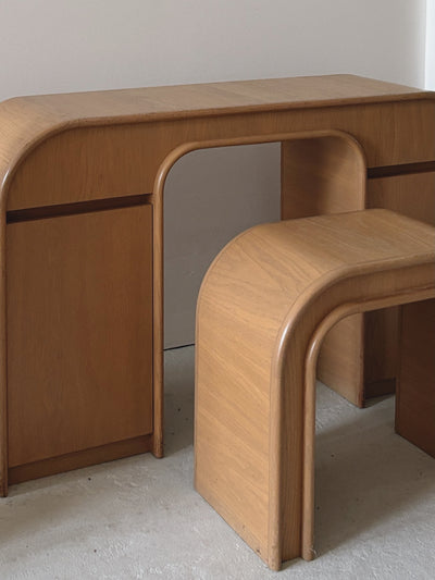 Custom 1980s Curved Oak Desk/Console