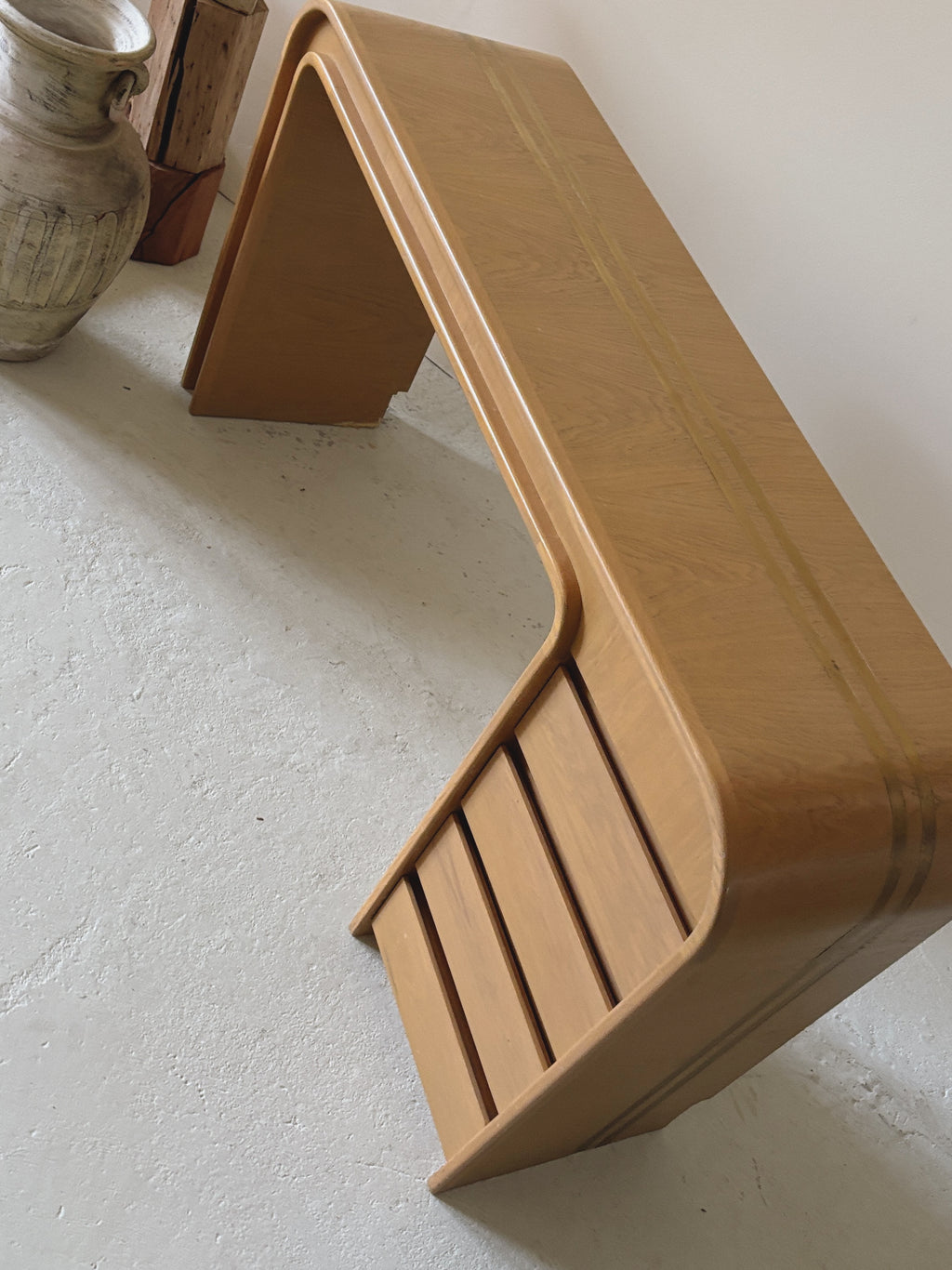 Custom 1980s Brass Inlay Desk + Stool