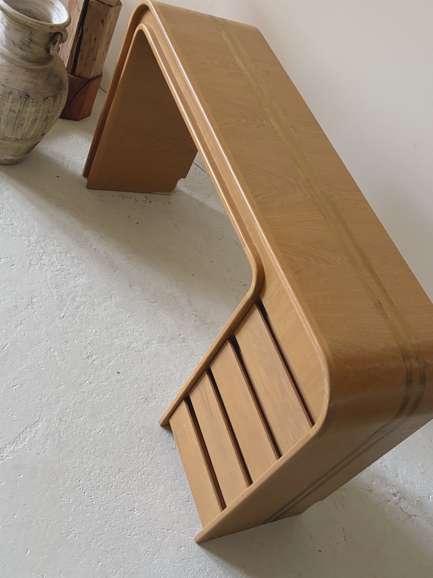 Custom 1980s Brass Inlay Desk + Stool