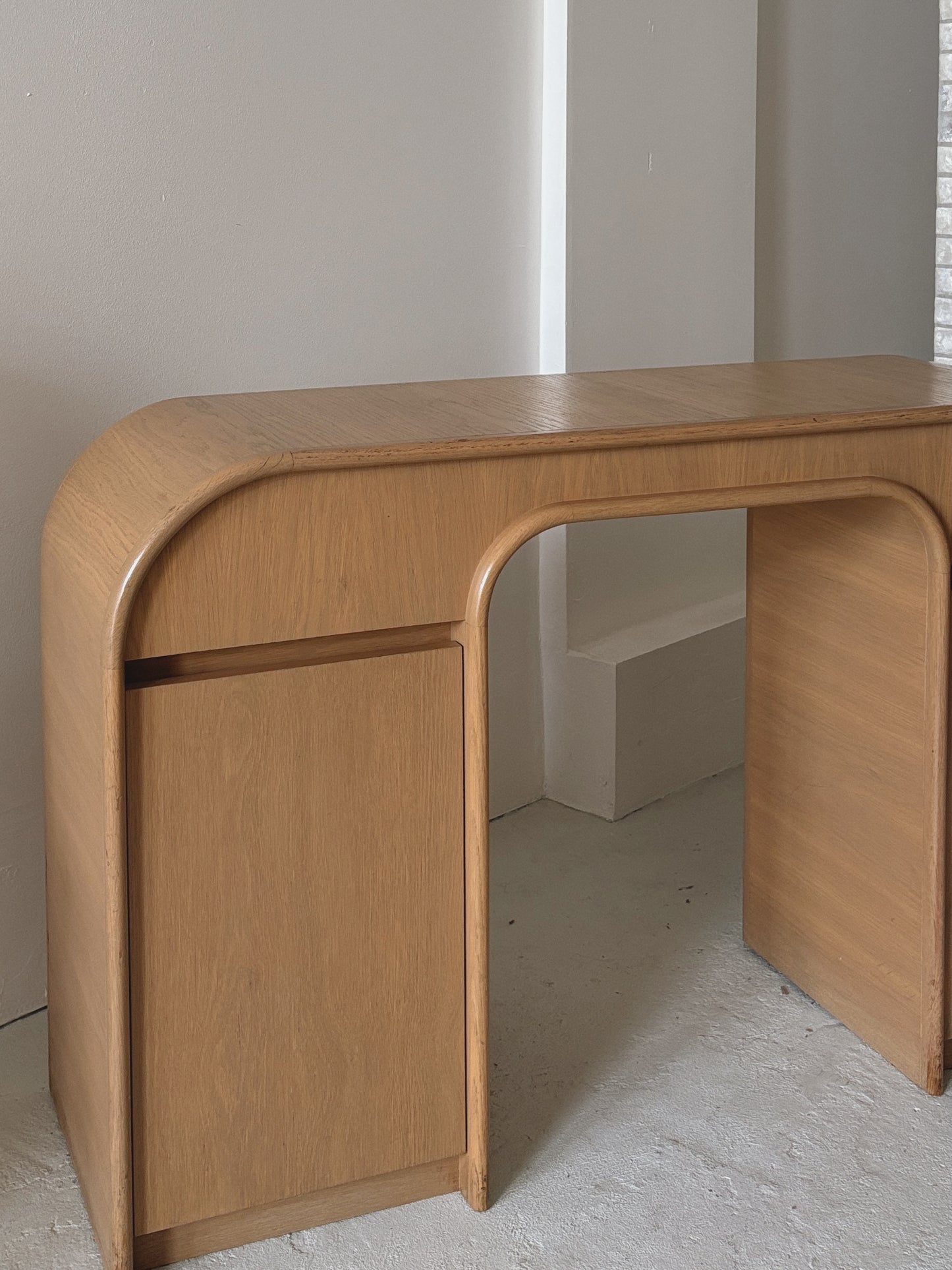 Custom 1980s Curved Oak Desk/Console