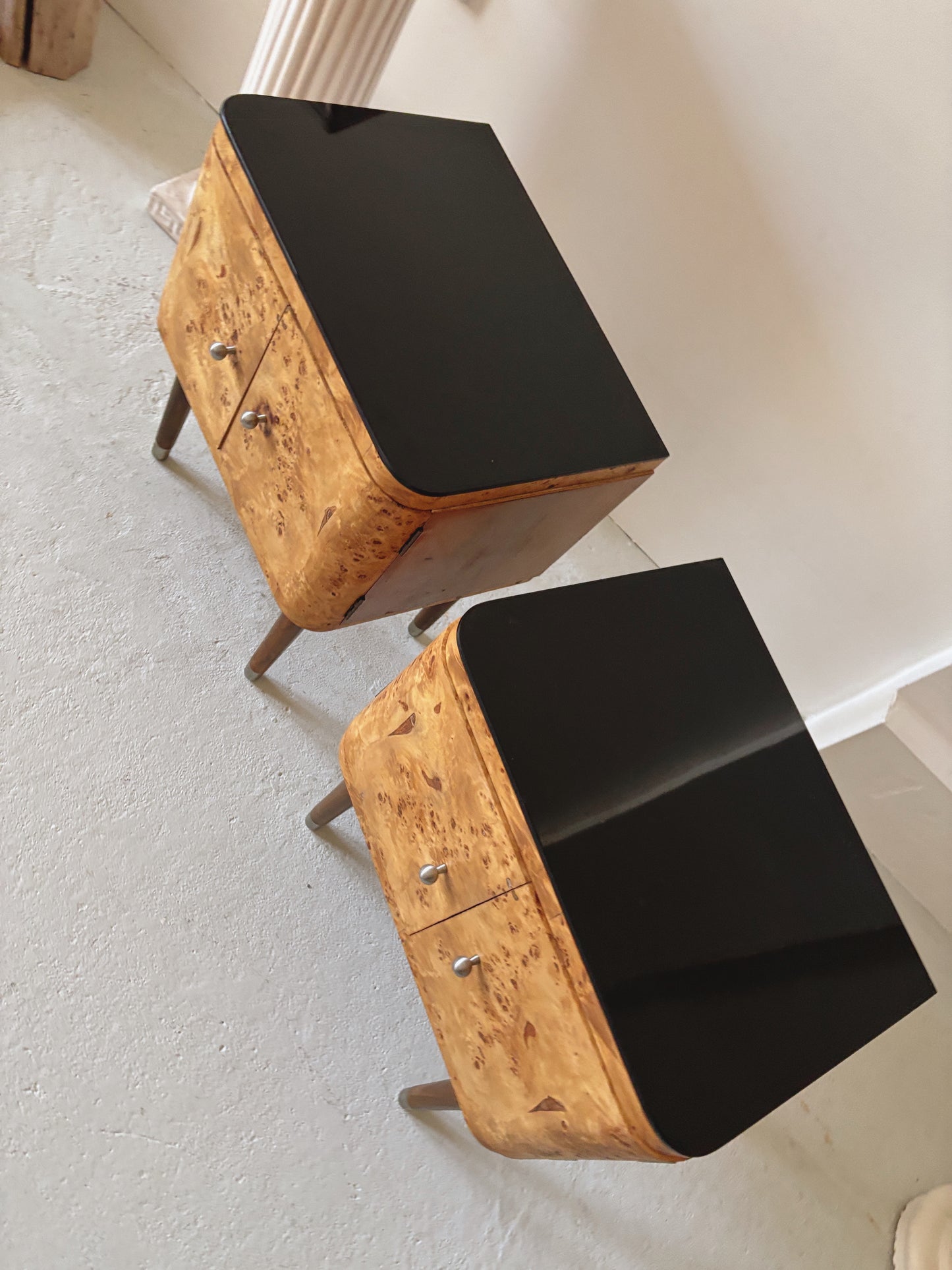 Cigar Leg Burl Bedside Tables