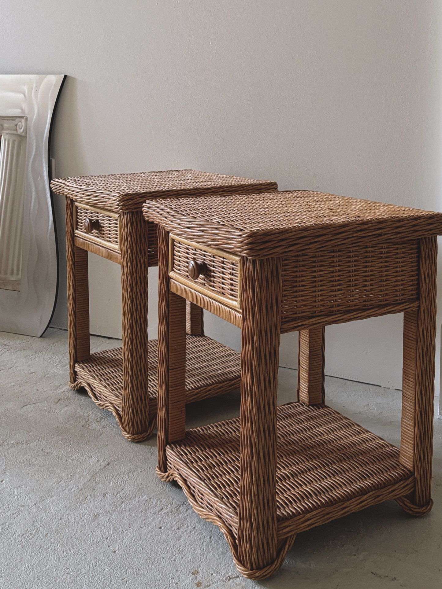 Vintage Rattan Bedside Tables