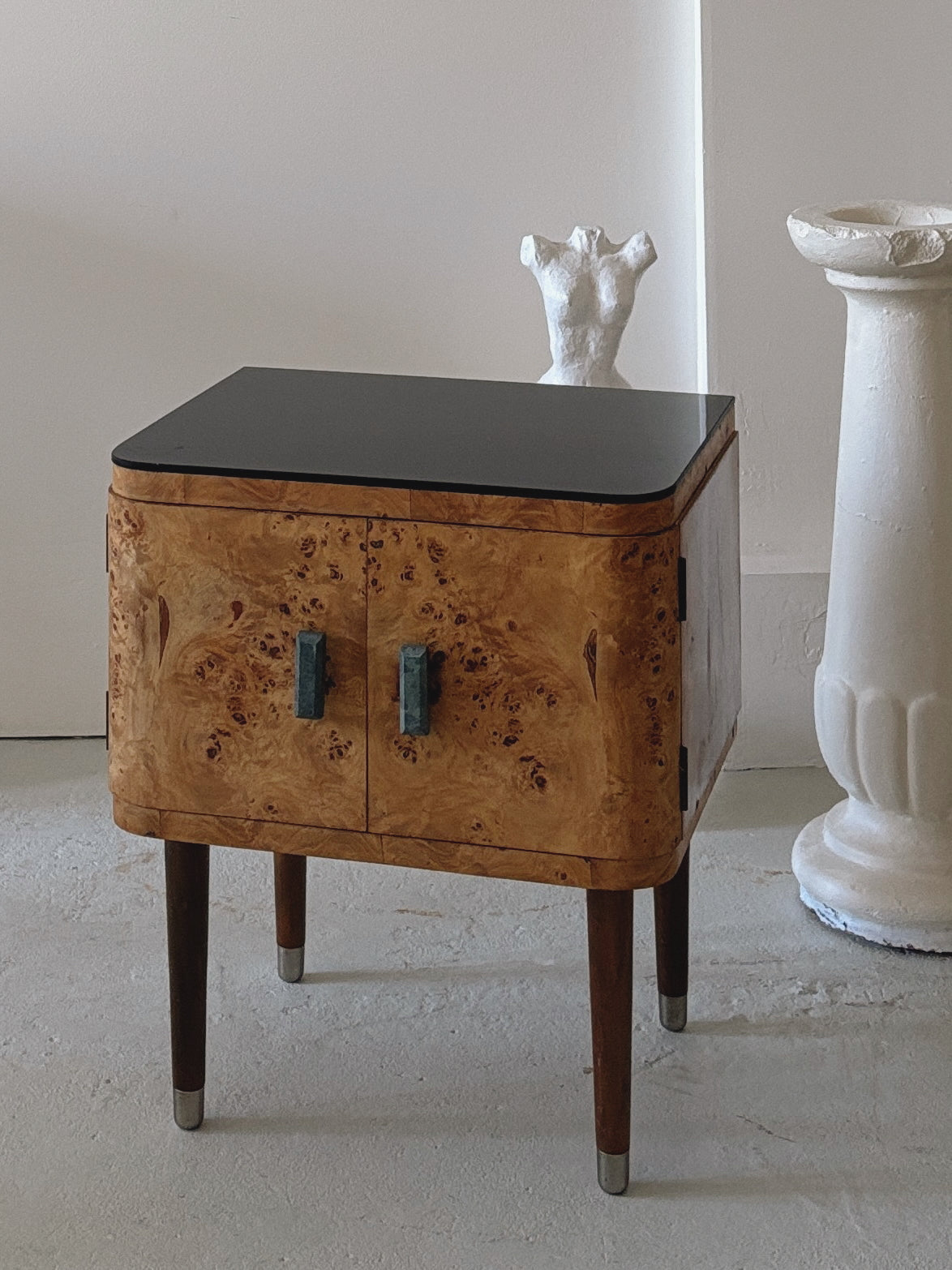 Cigar Leg Burl Bedside Tables
