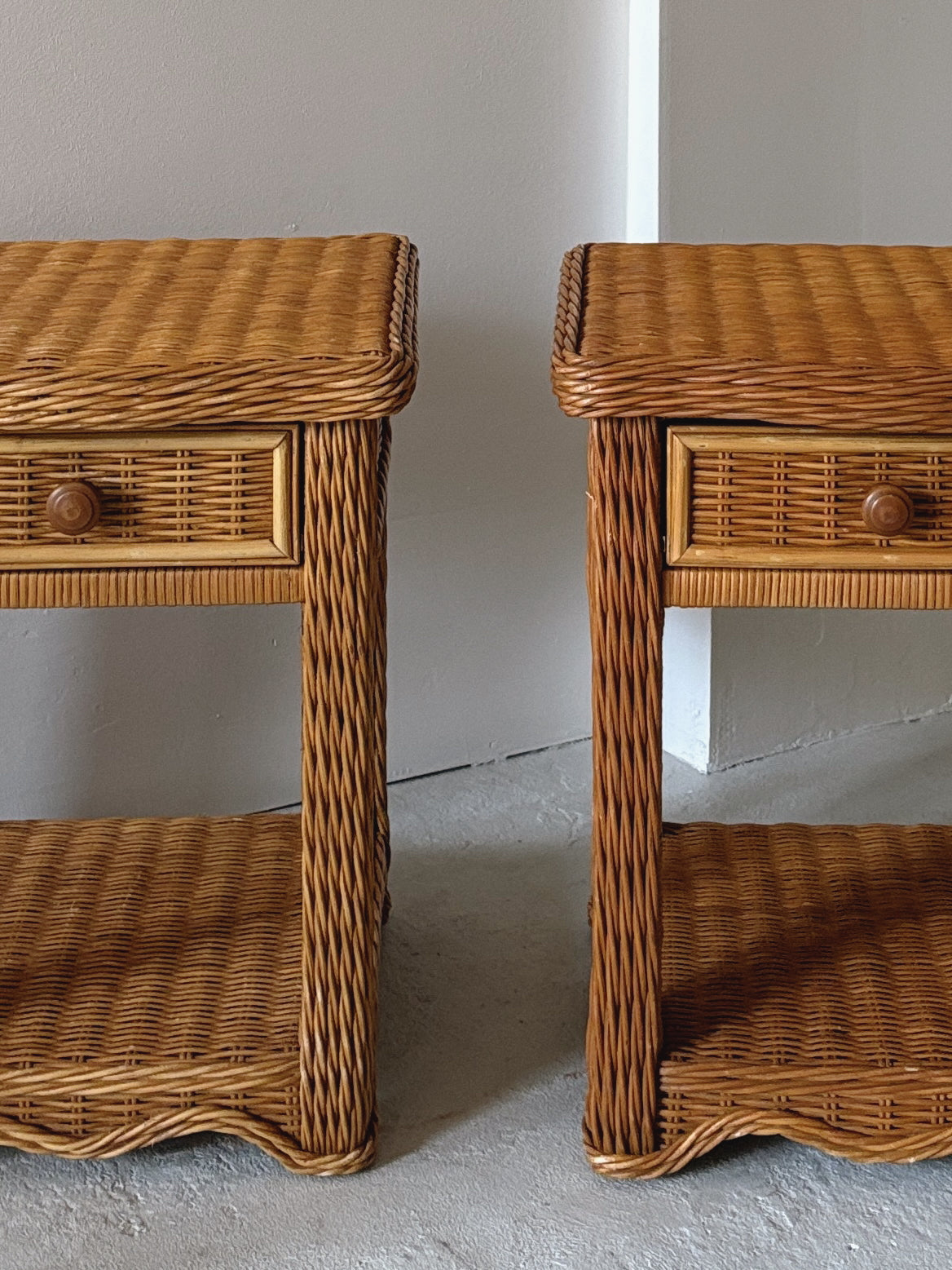 Vintage Rattan Bedside Tables