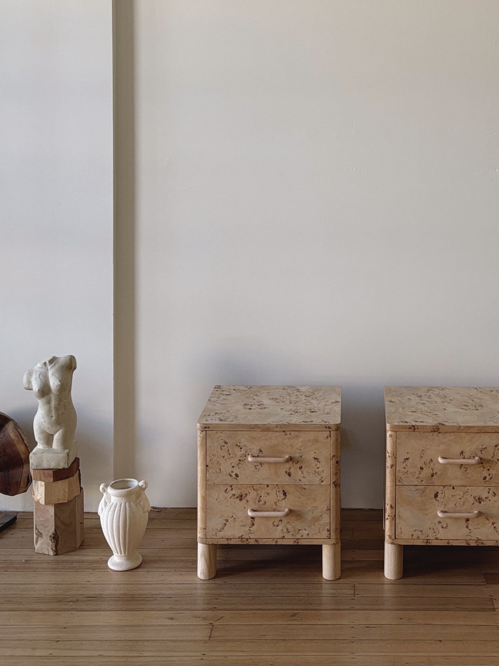 Light Burl bedside tables