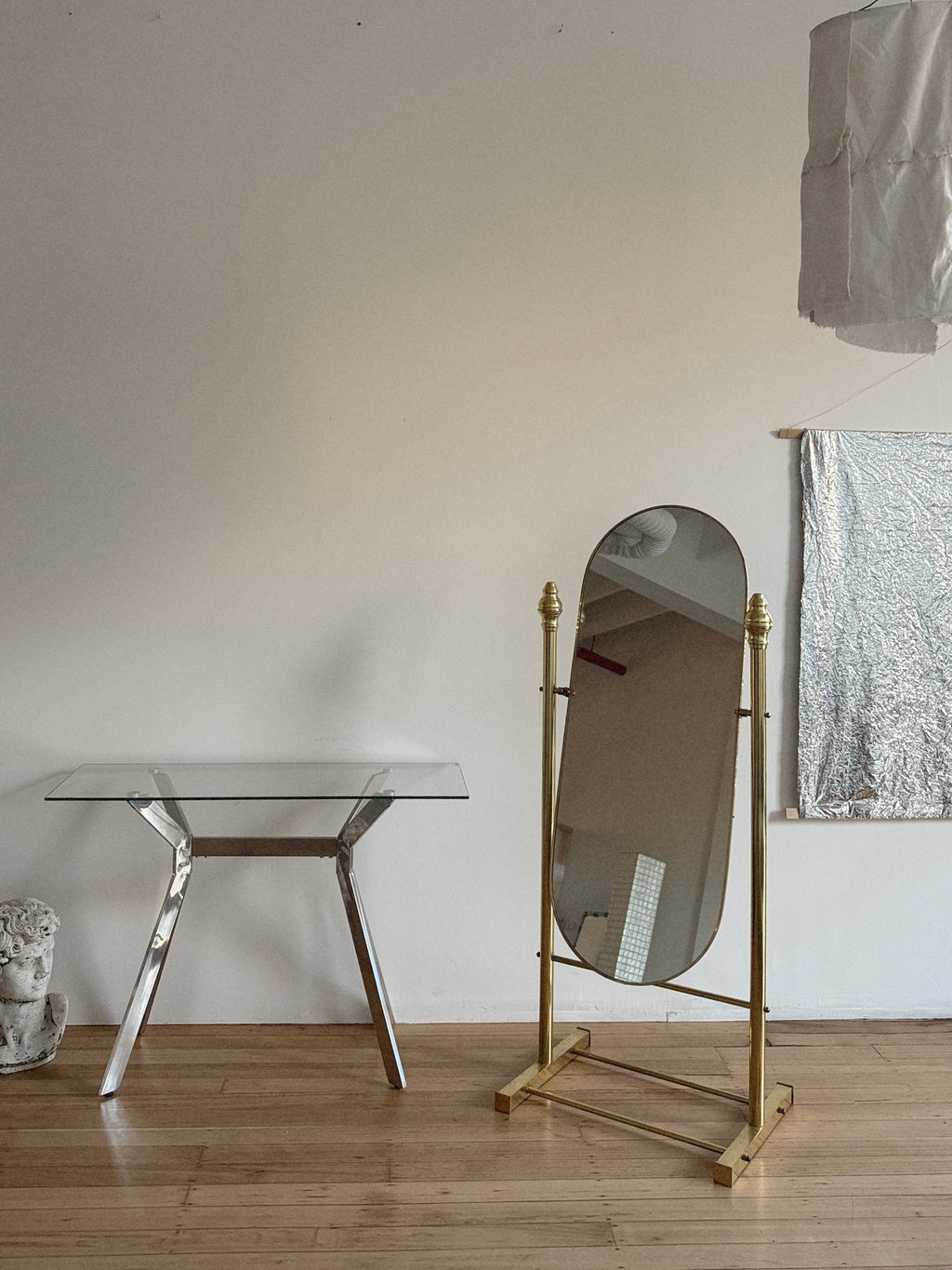 Vintage Brass Standing Mirror