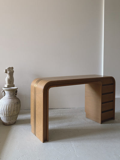 Custom 1980s Brass Inlay Desk + Stool