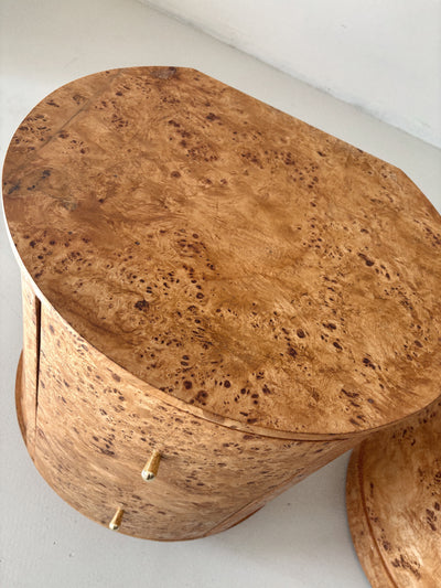 Round Vintage Burl Bedside Tables
