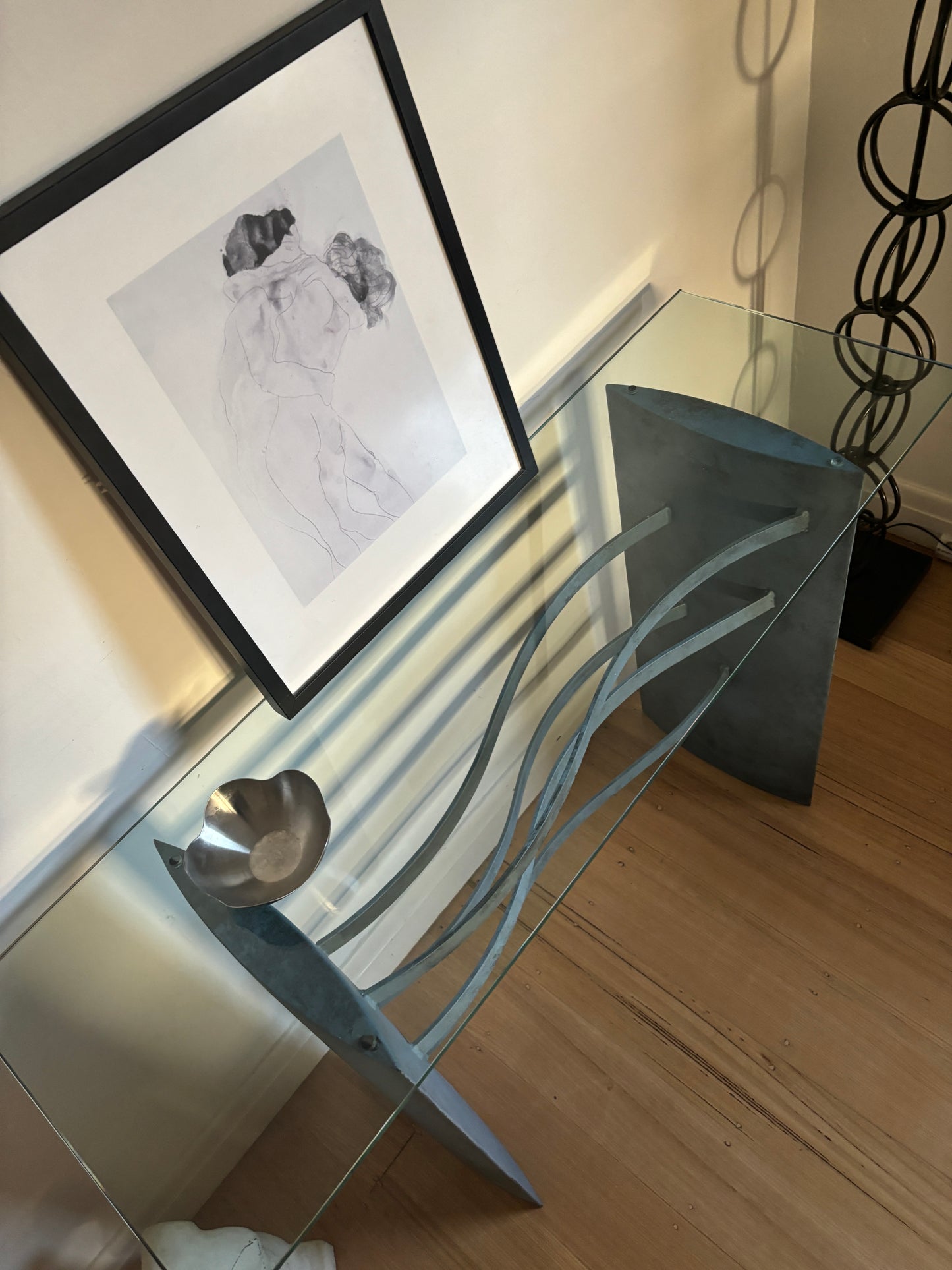 Steel + Glass Wavy Console Table