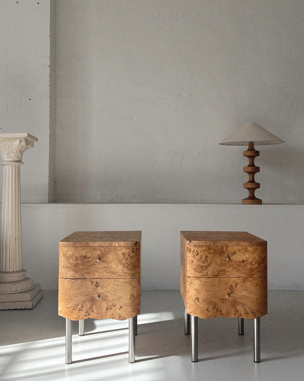 Curvy Burl Bedside Tables