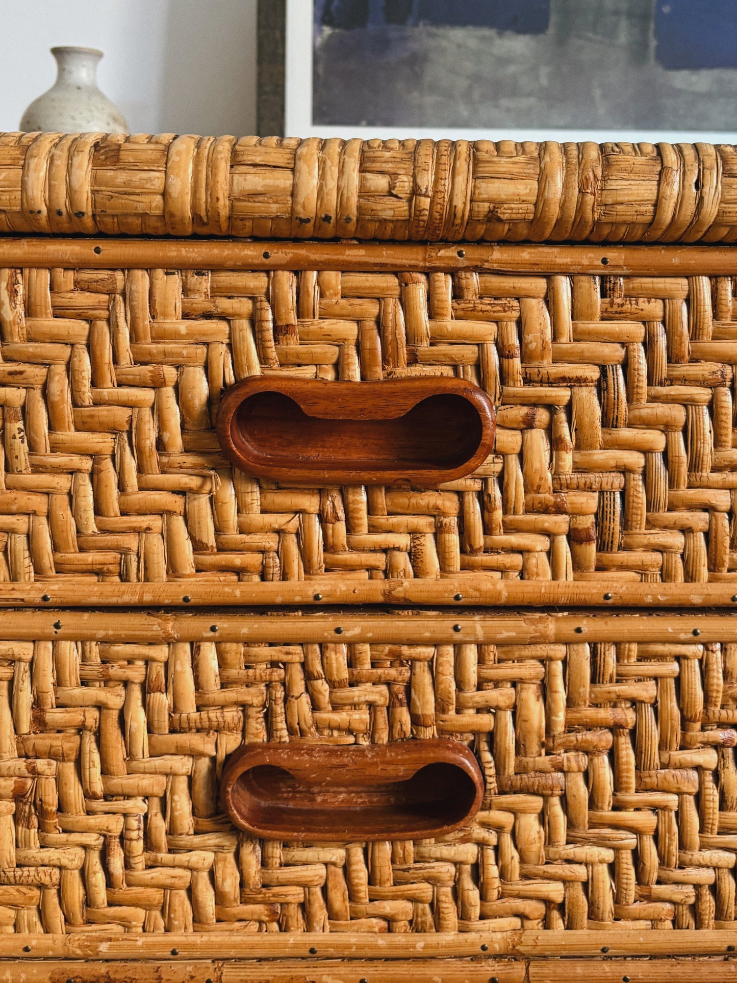 Mid Century Rattan Drawers