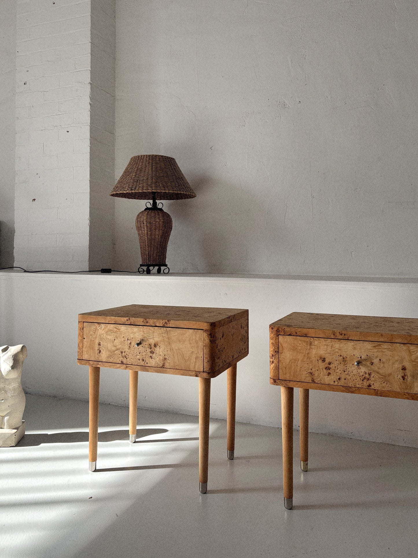 Single Draw Burl Bedside Tables