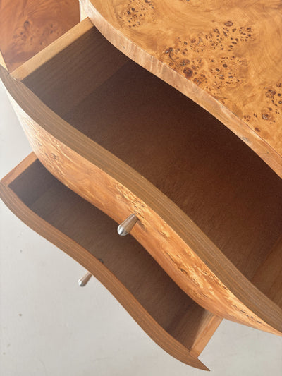 Curvy Burl Bedside Tables