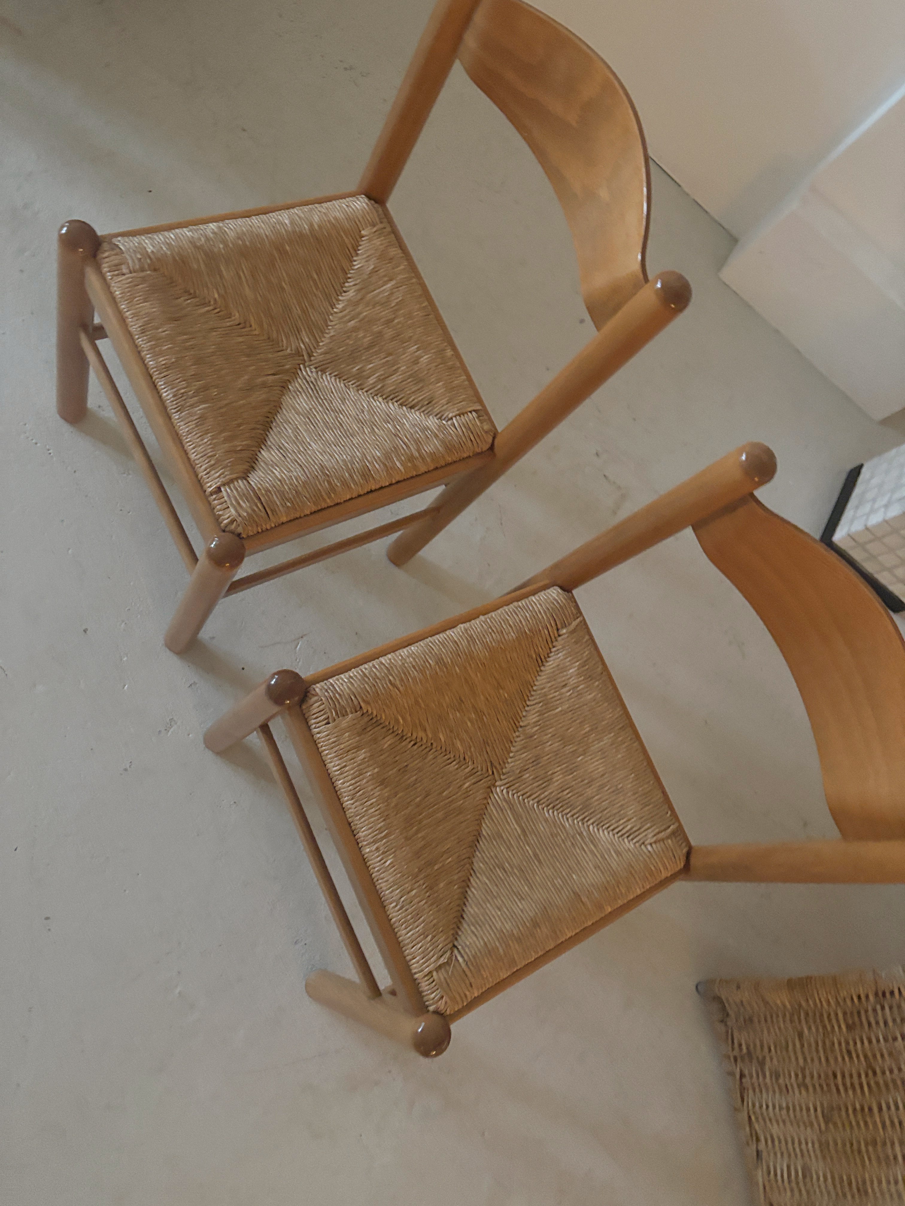 Italian Oak Rush Seat Chairs