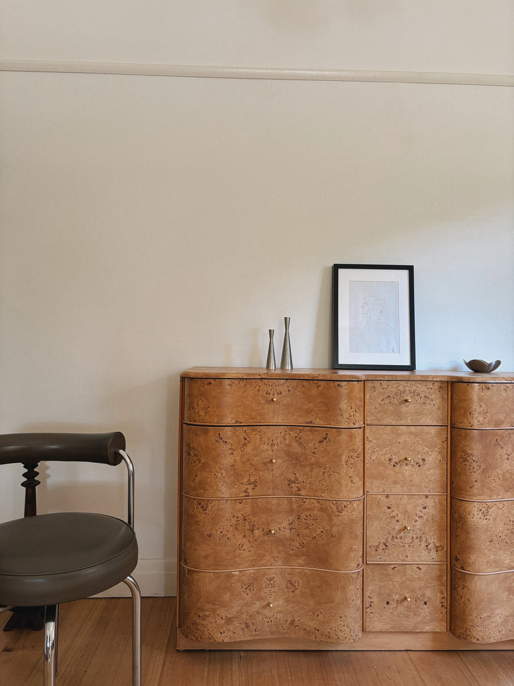 Curve Front Burl Drawers