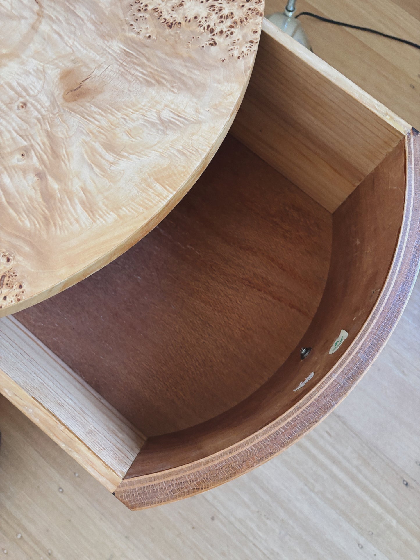 Custom Rounded Burl Bedside Tables