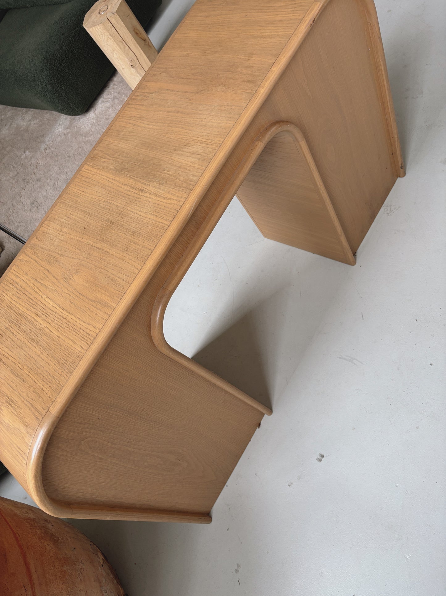 Custom 1980s Curved Oak Desk/Console