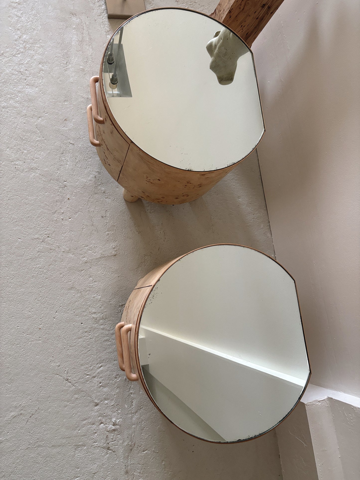 Bespoke Round Burl Bedside Tables