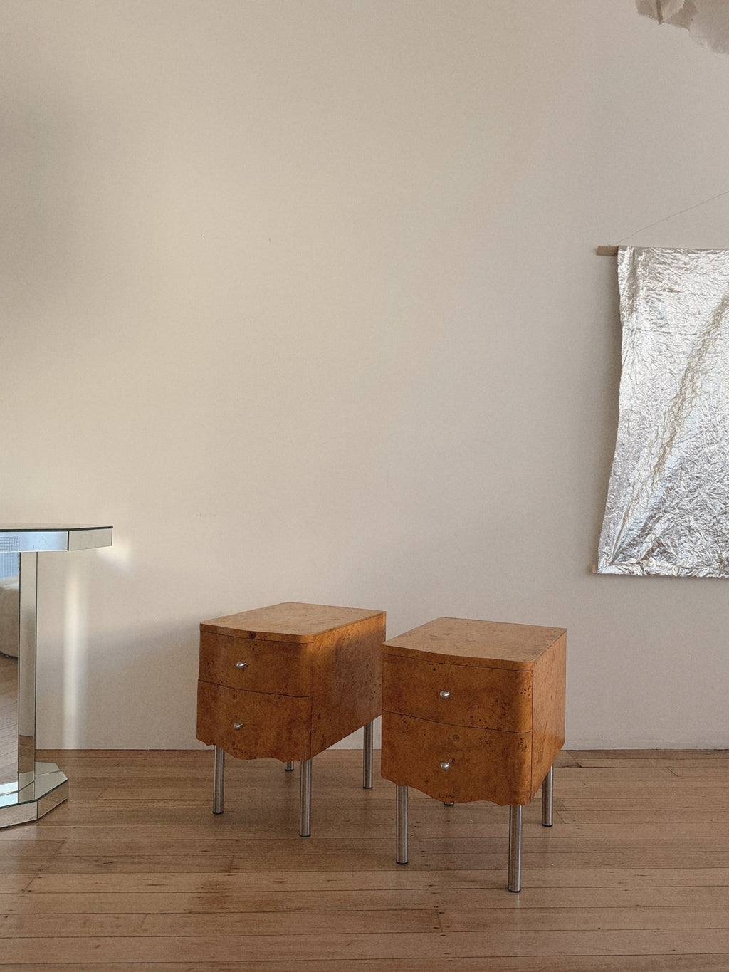 Wave Front Burl Bedside Tables