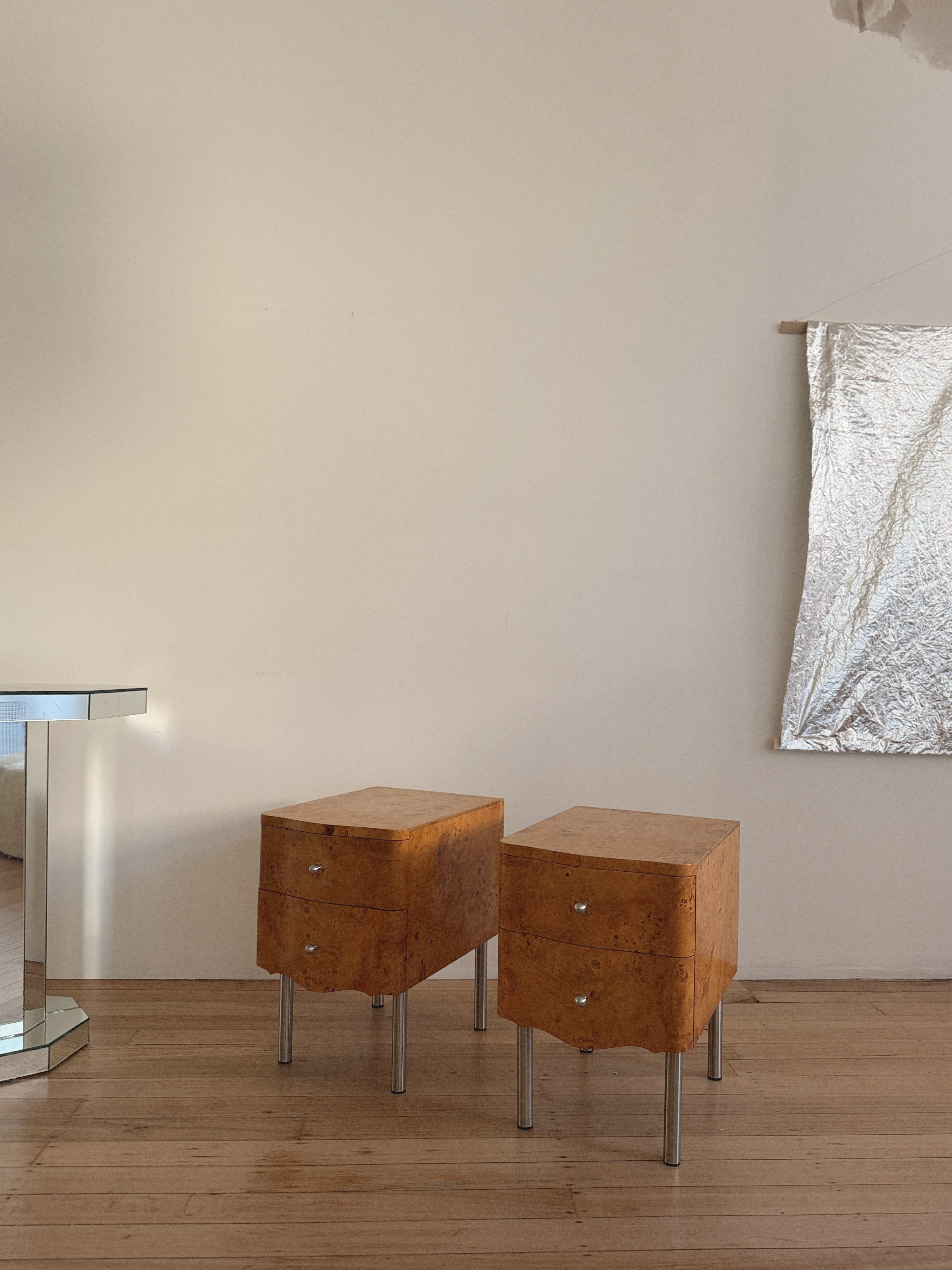 Wave Front Burl Bedside Tables
