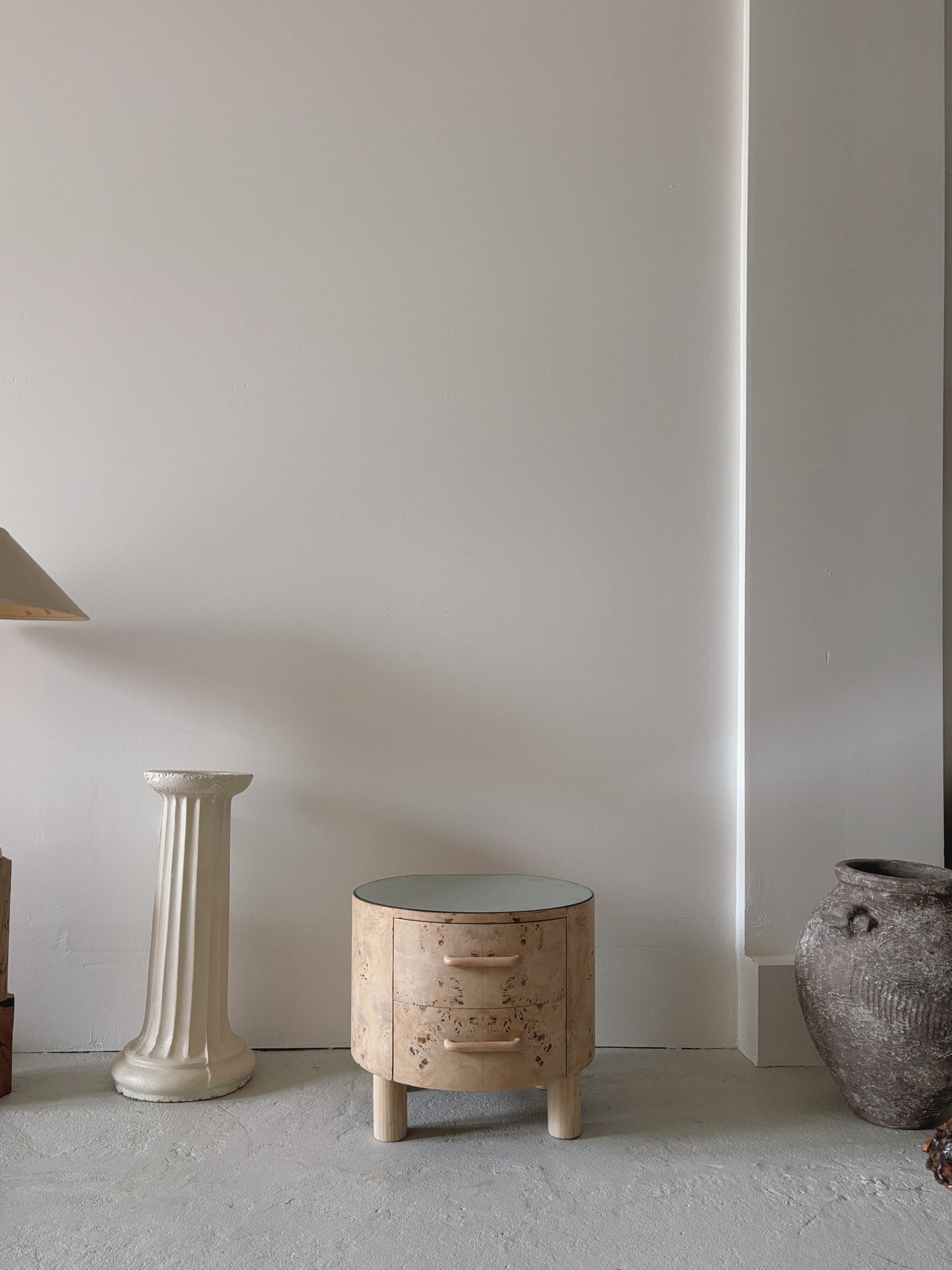Bespoke Round Burl Bedside Tables