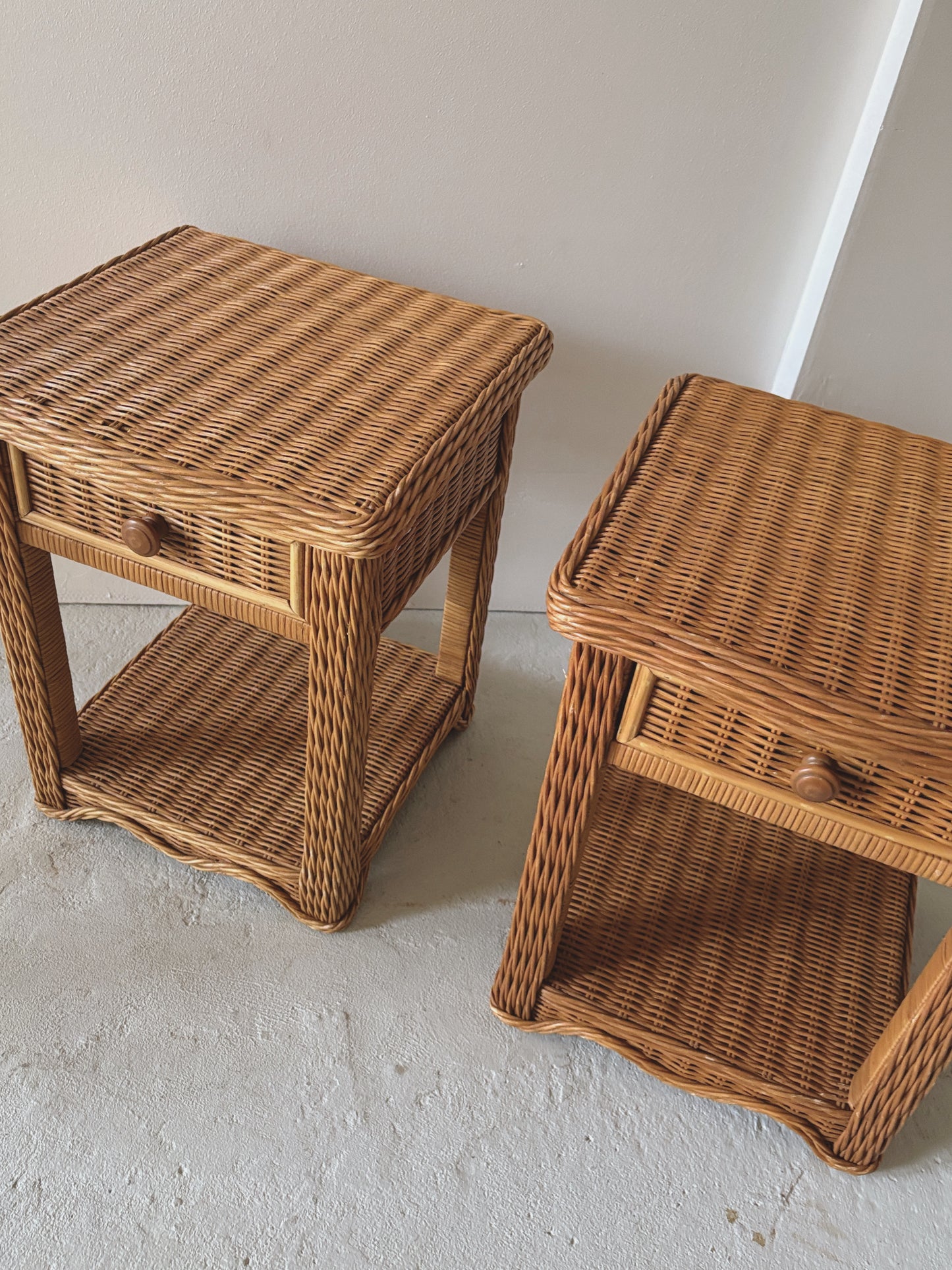 Vintage Rattan Bedside Tables