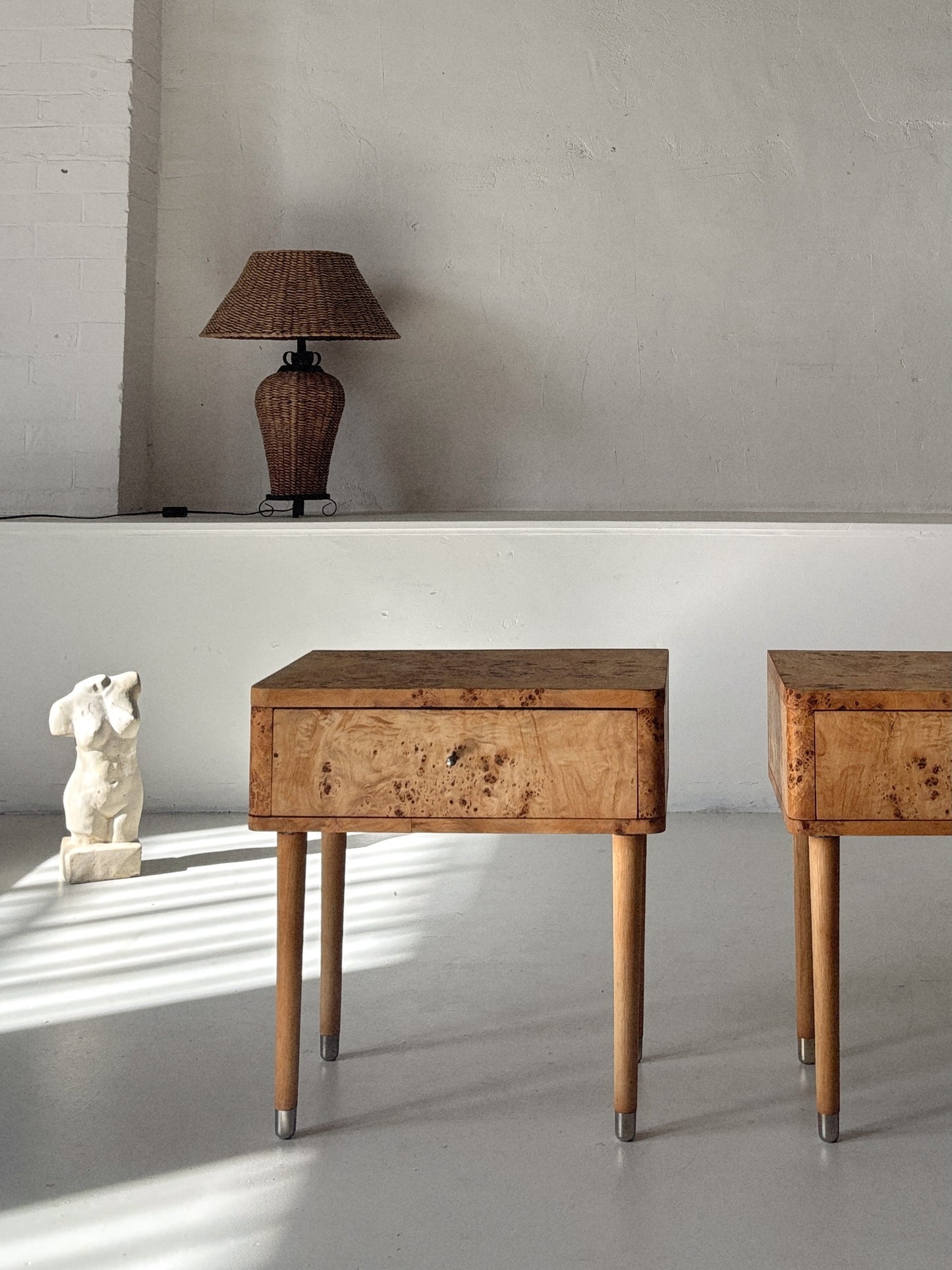 Single Draw Burl Bedside Tables