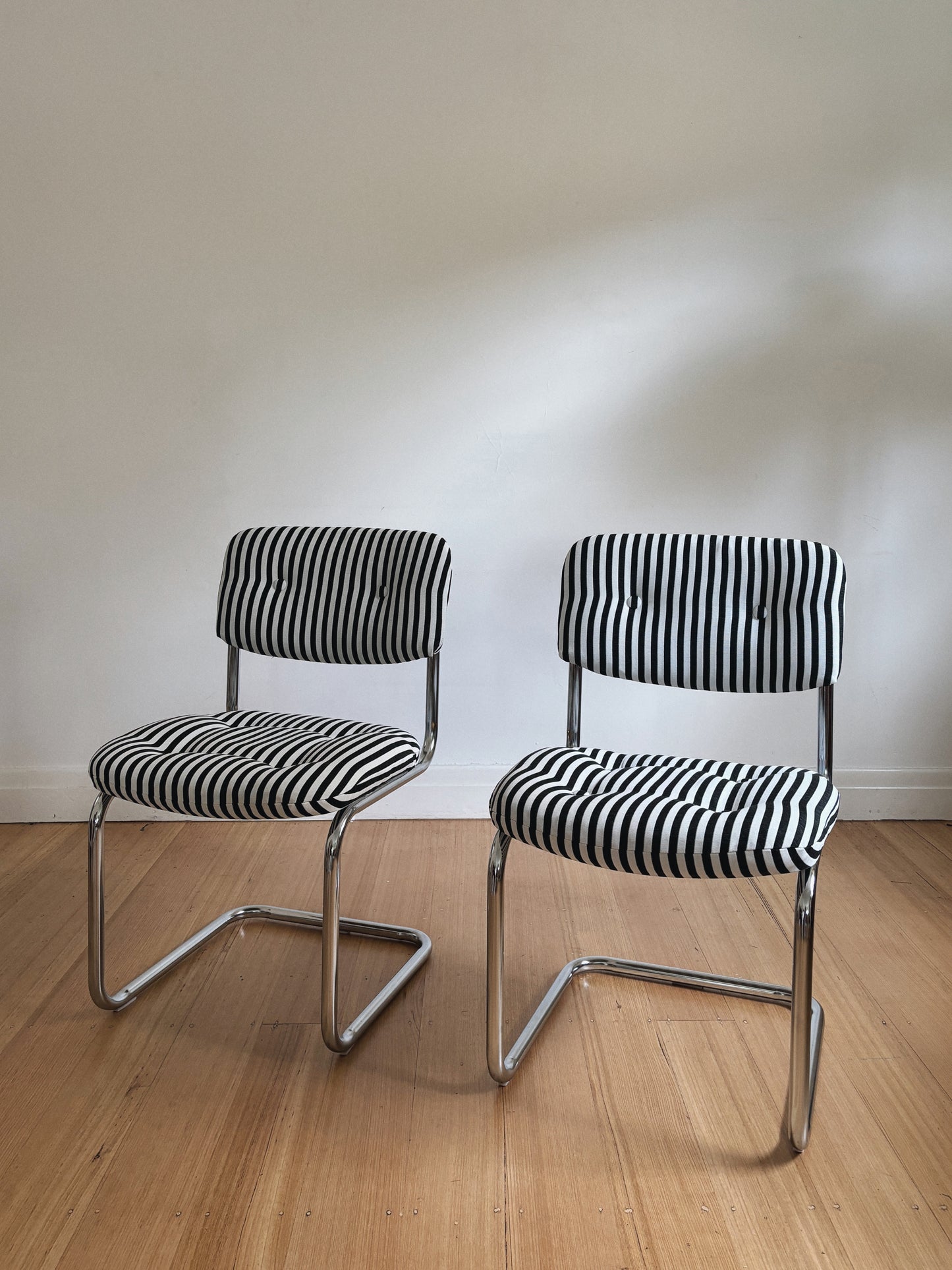 Set x 6 Chrome + Stripe Cantilever Chairs