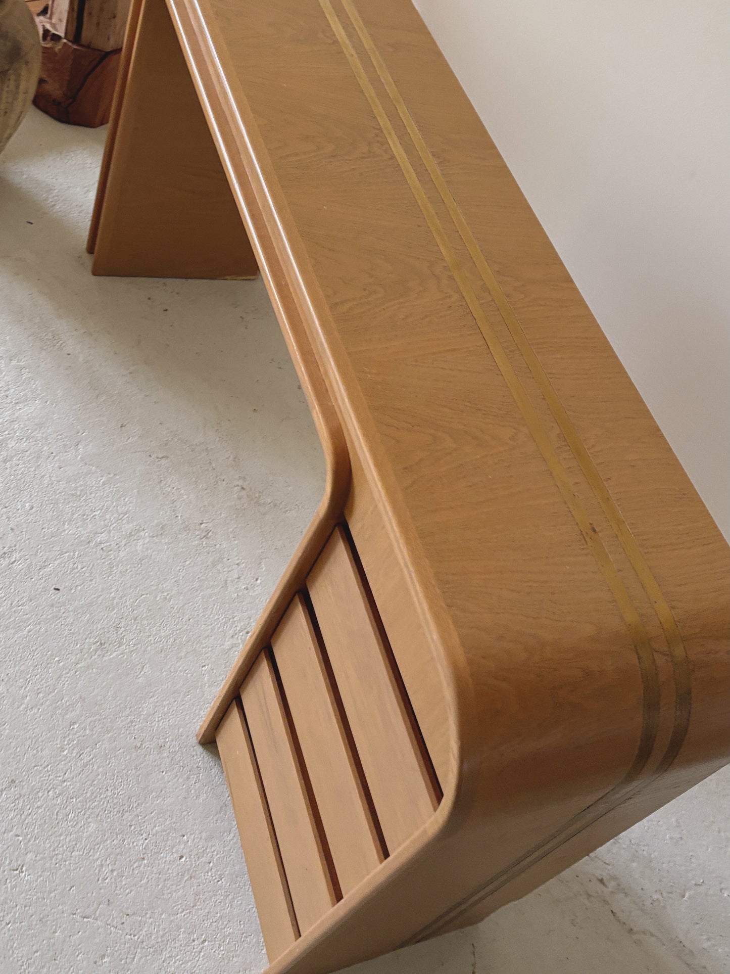 Custom 1980s Brass Inlay Desk + Stool