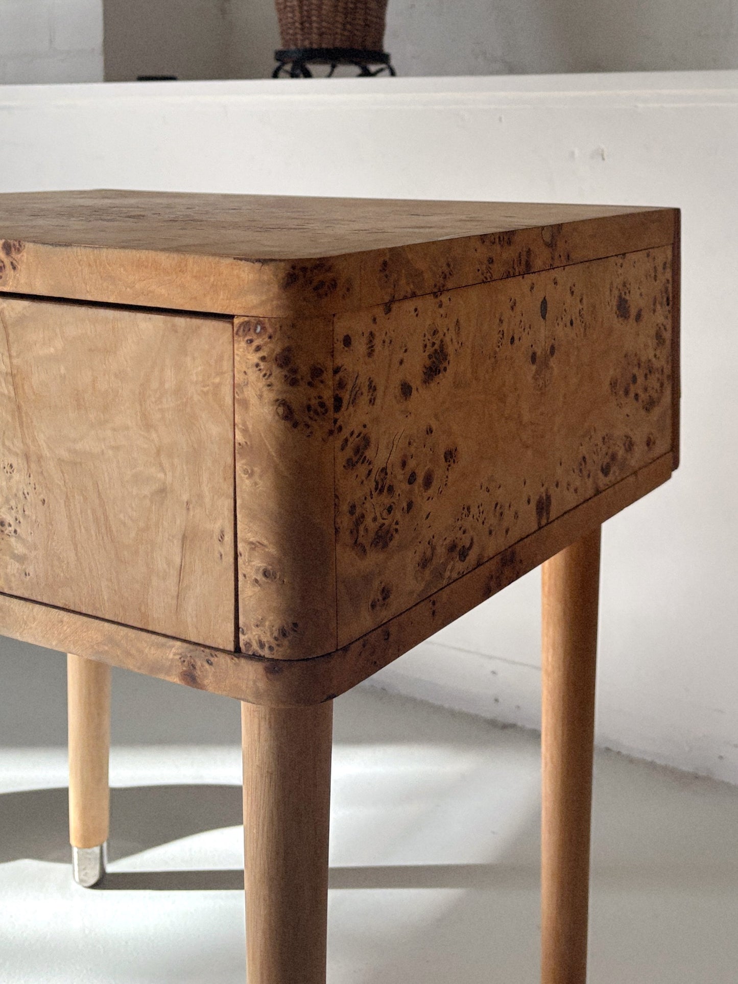 Single Draw Burl Bedside Tables