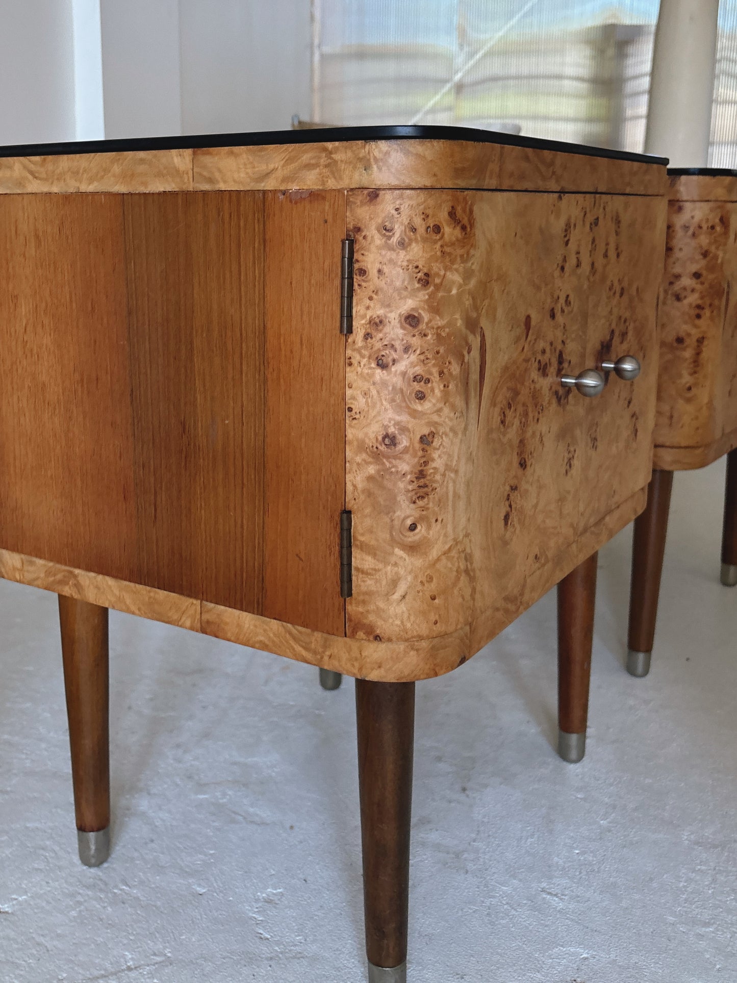 Cigar Leg Burl Bedside Tables