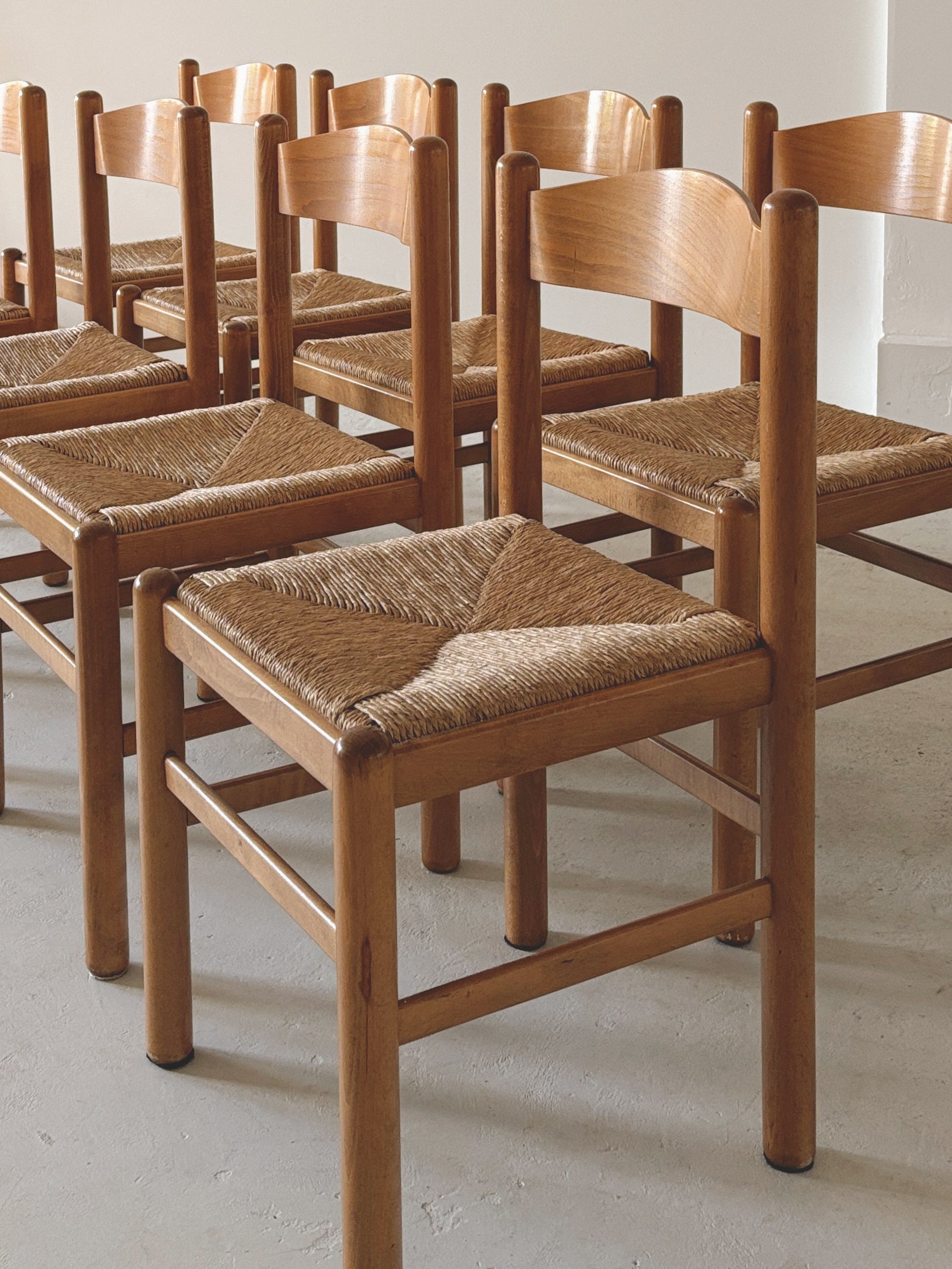 Italian Oak Rush Seat Chairs