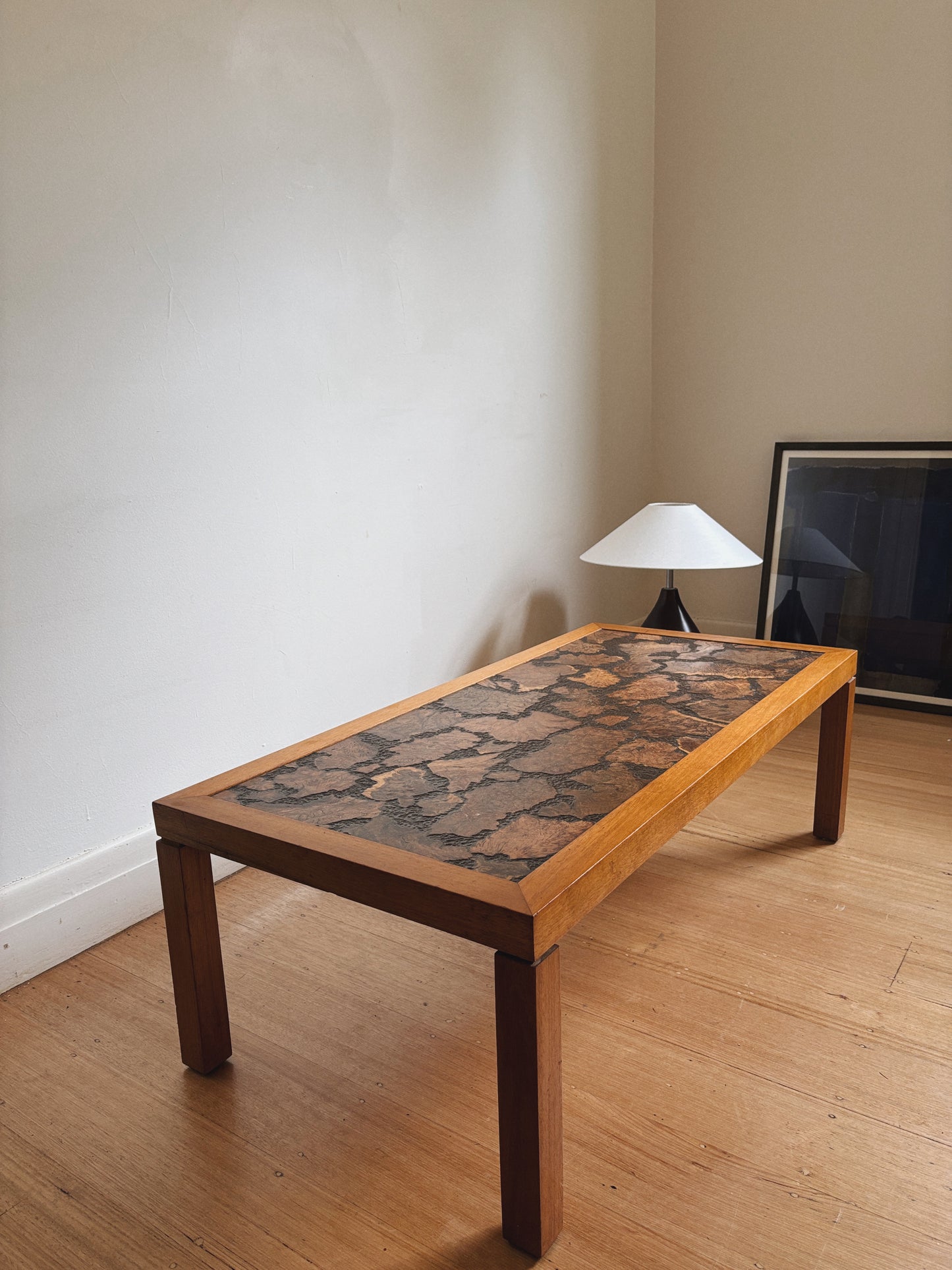 Mid Century Burl Inlay Coffee Table