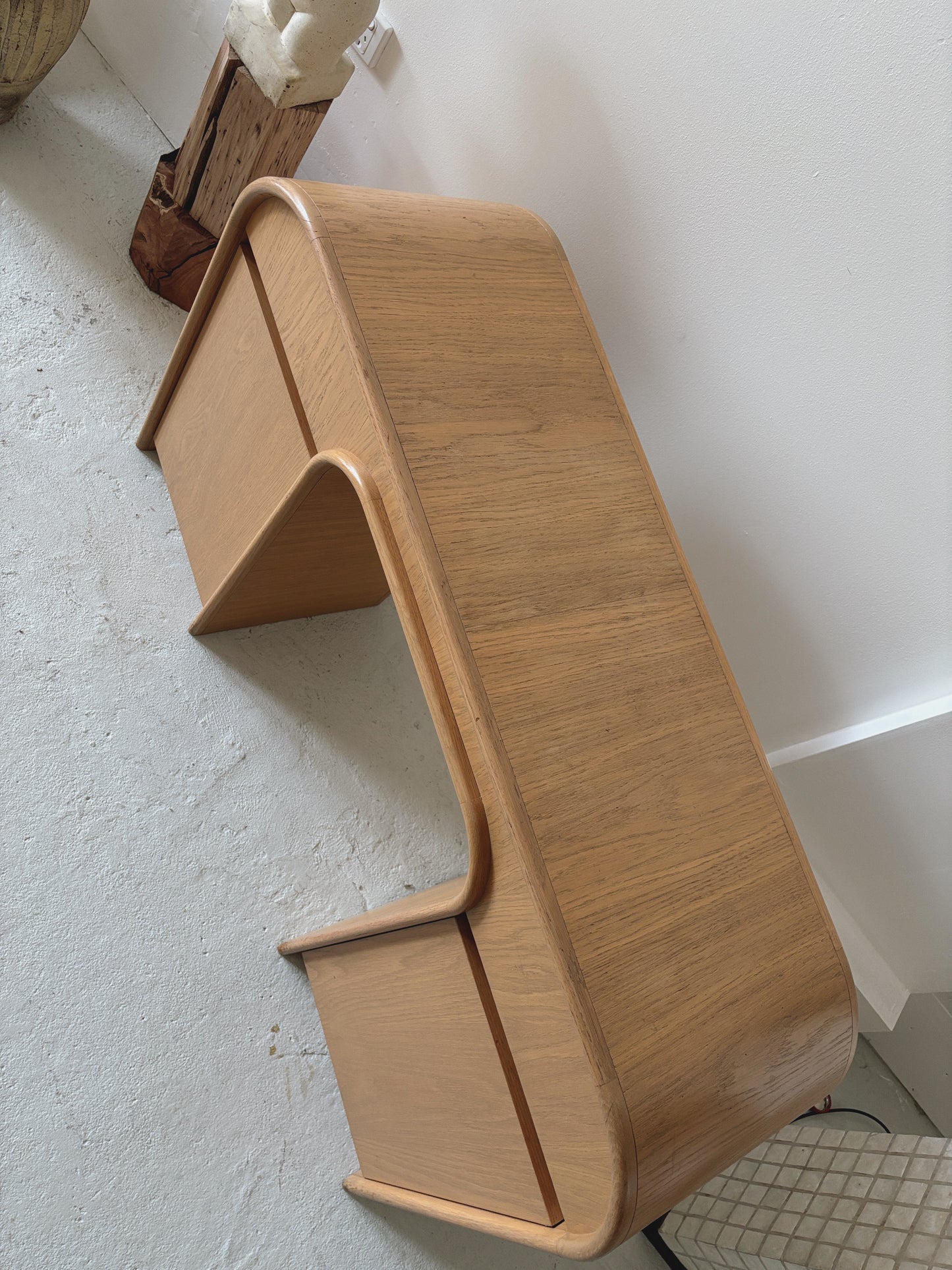 Custom 1980s Curved Oak Desk/Console