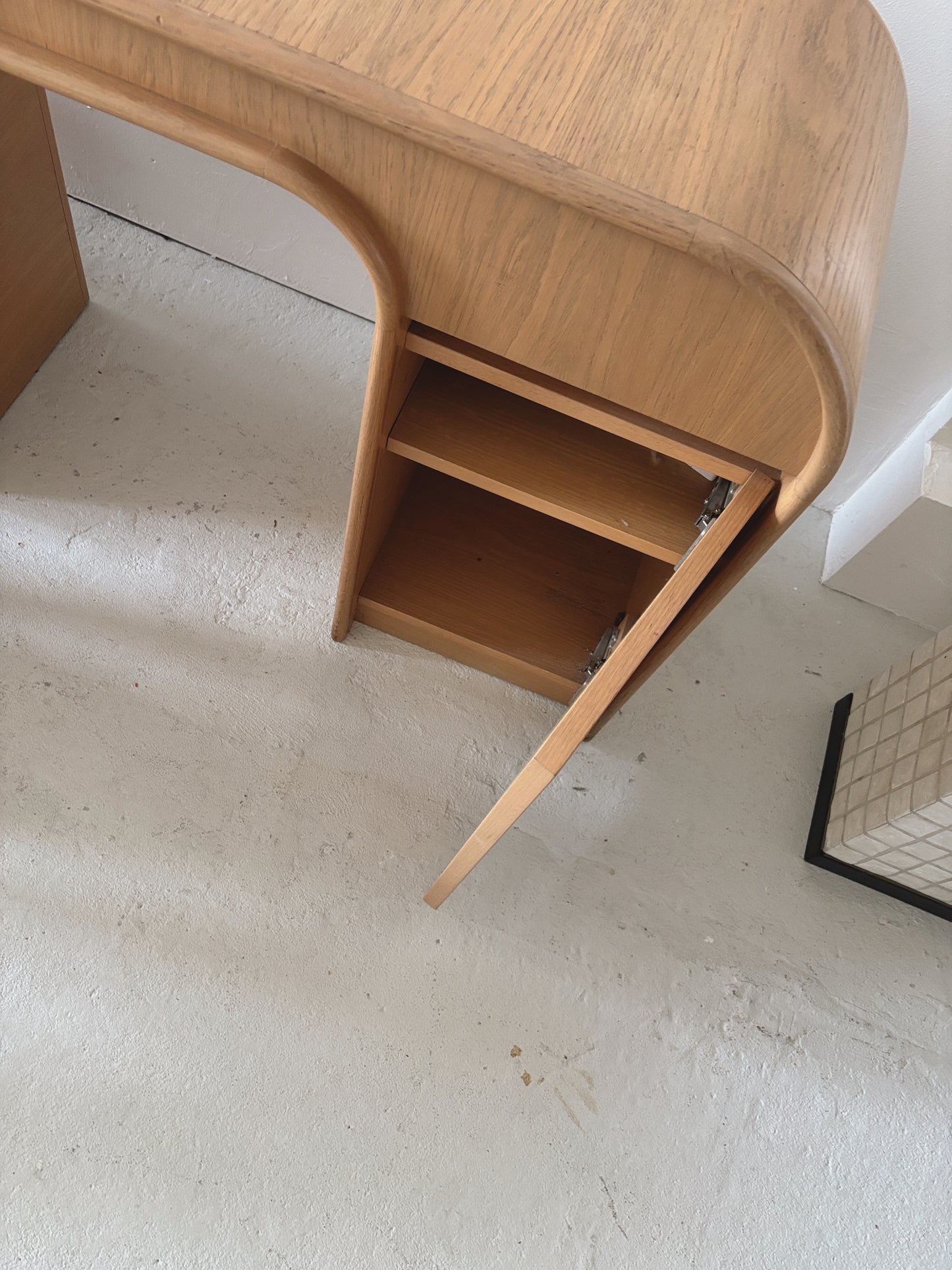 Custom 1980s Curved Oak Desk/Console