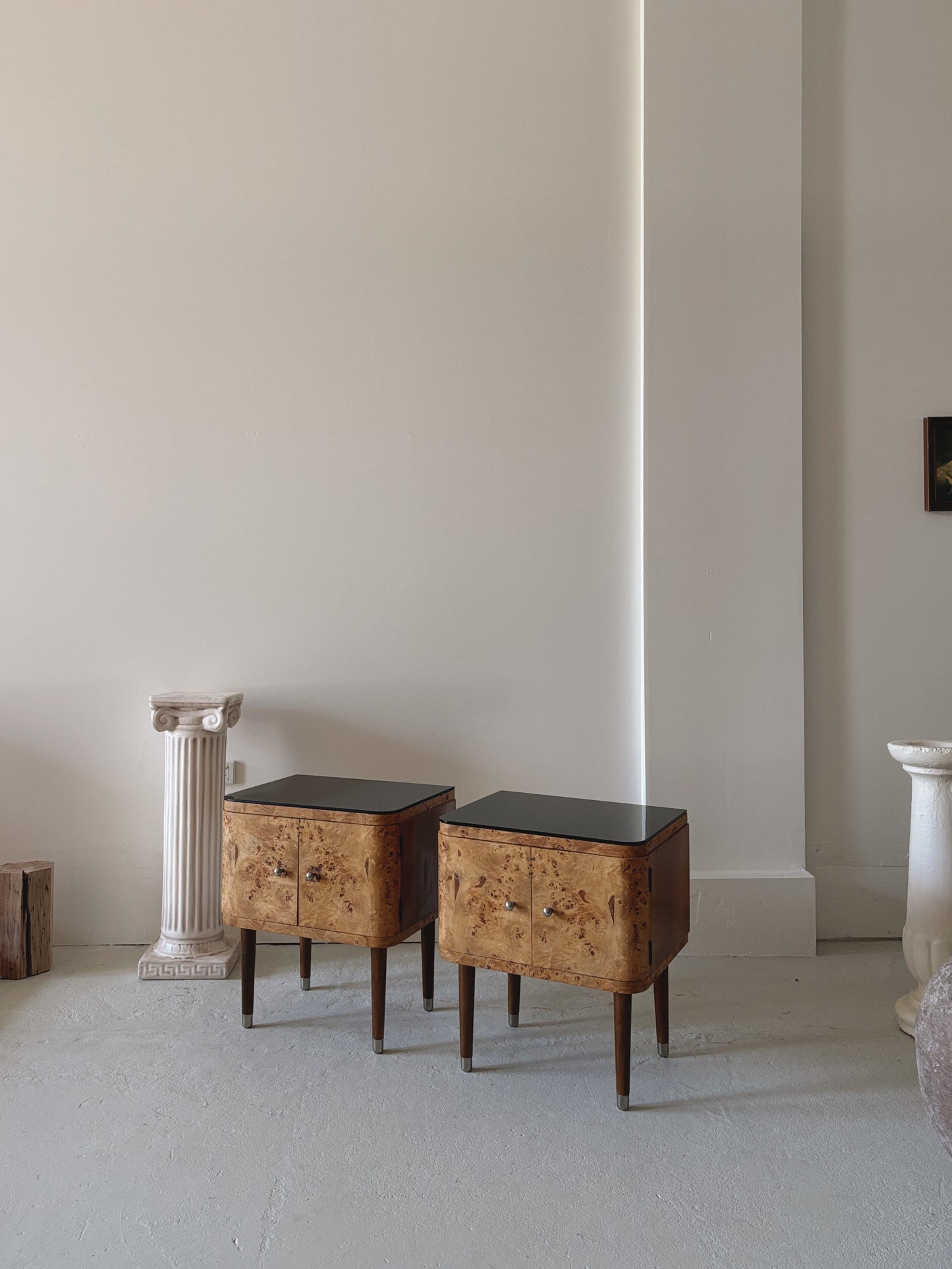Cigar Leg Burl Bedside Tables