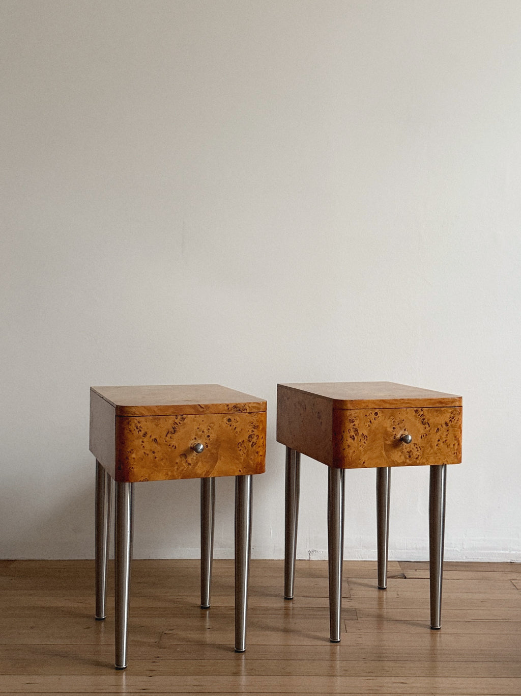 One Drawer Burl Bedside Tables