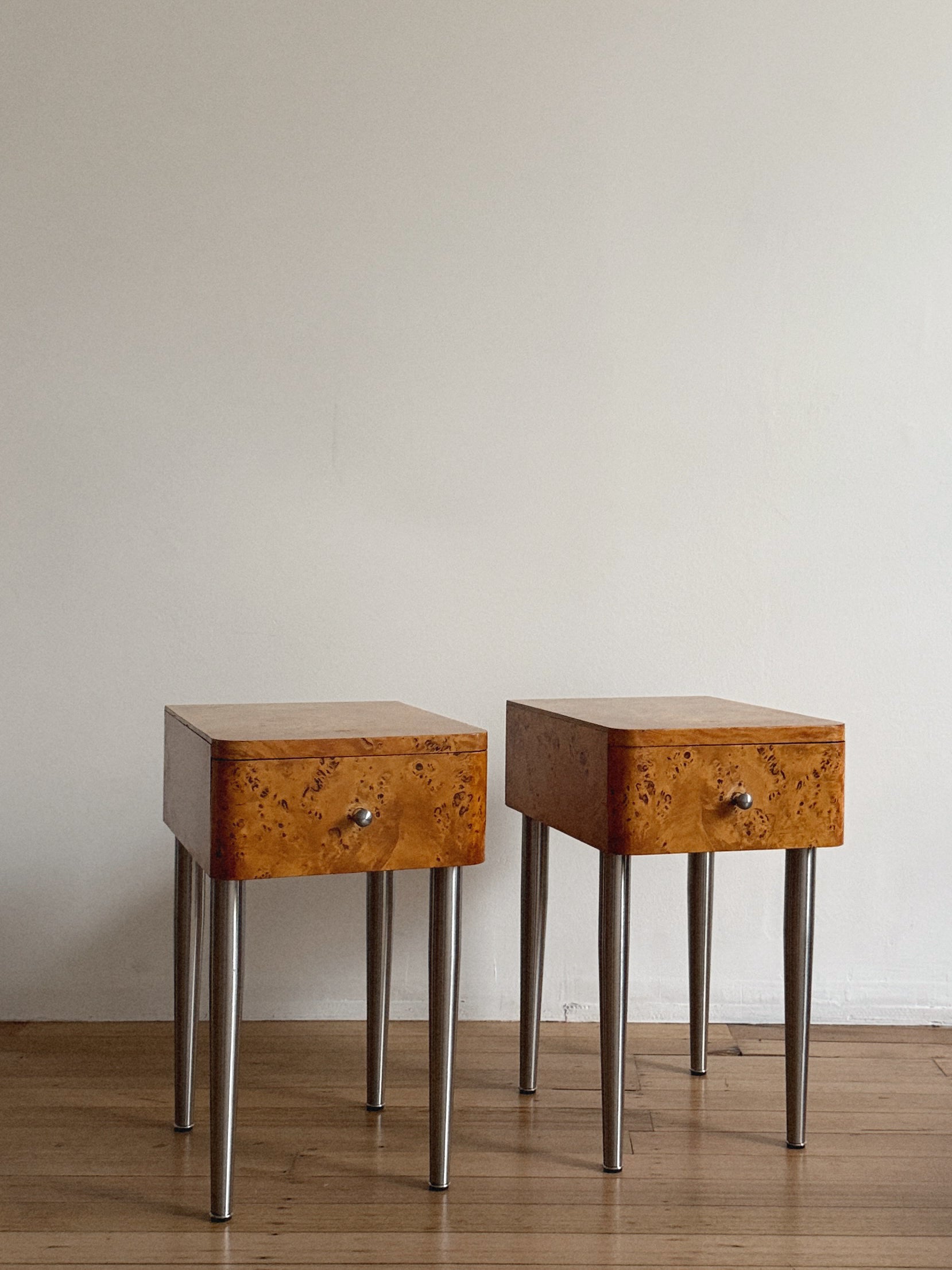 One Drawer Burl Bedside Tables